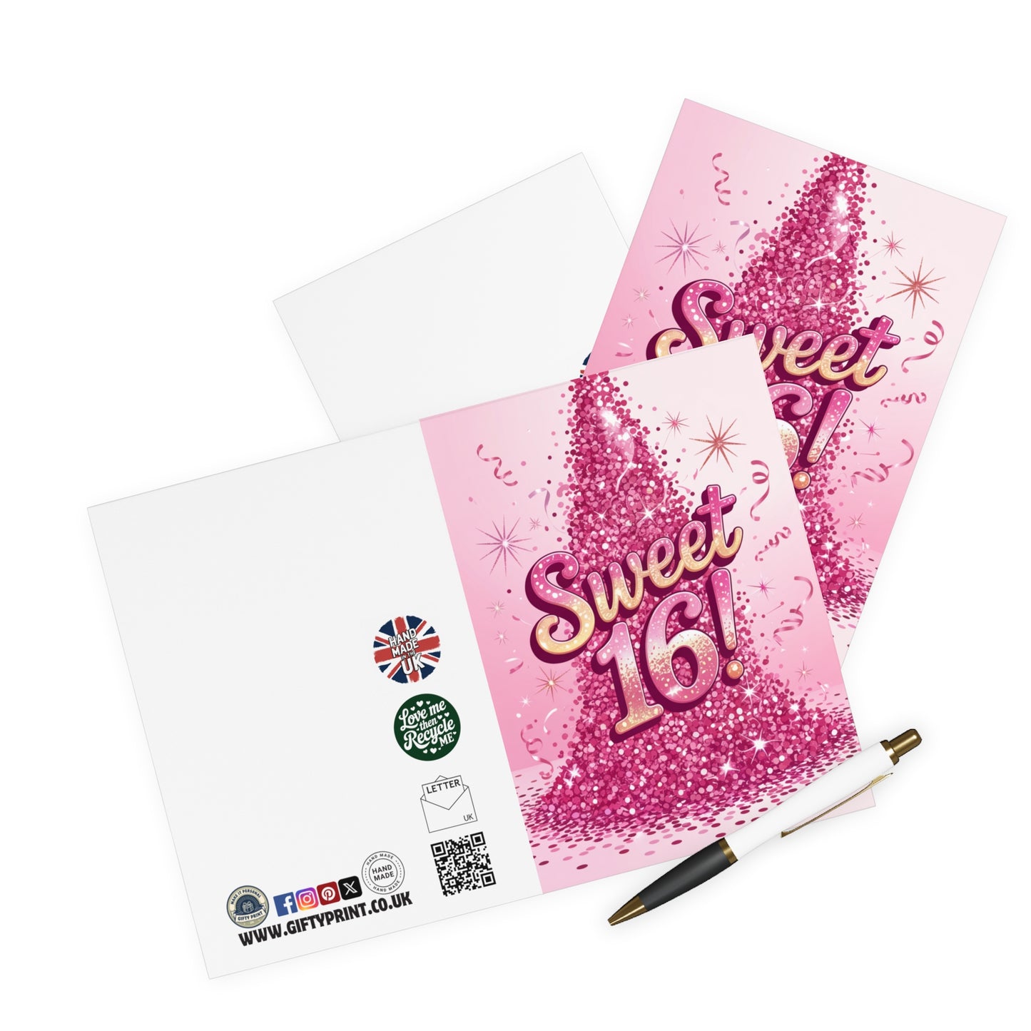 16th Birthday Card Sweet Sixteen Pink Glitter Effect C