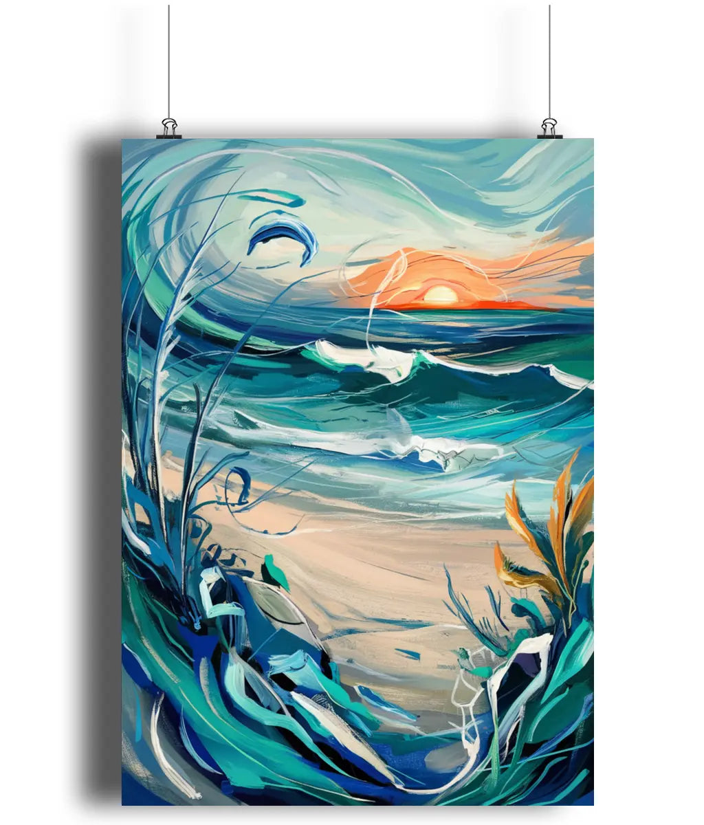 Abstract Wall Art Print Blues Wild Beach Scene