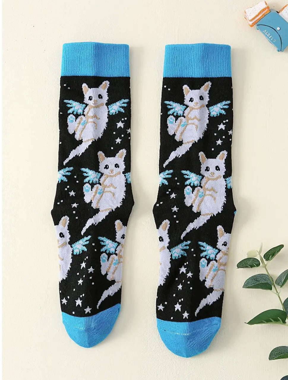 Angel Cats Black & Blue Novelty Gift Socks