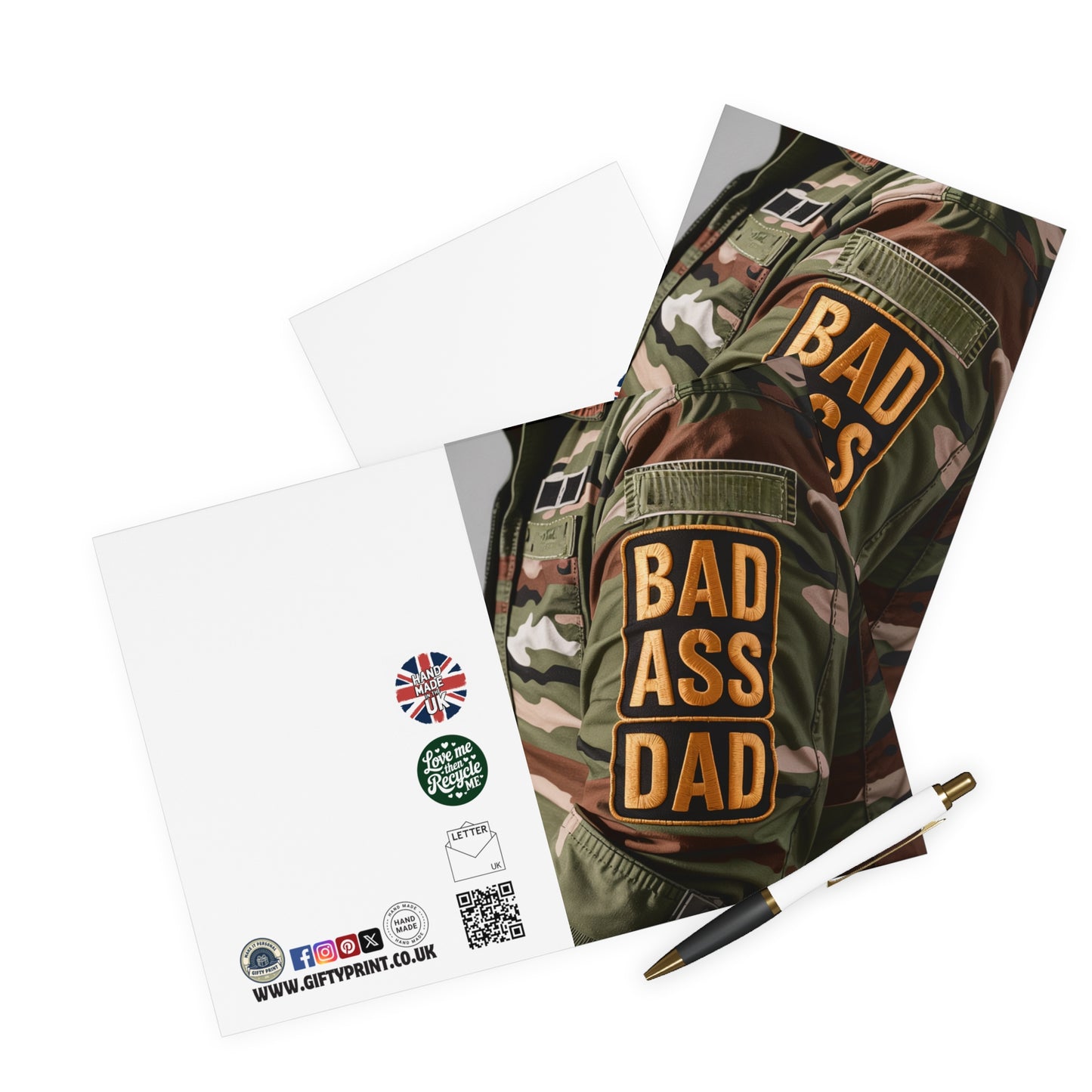 Fathers Day Card Bad Ass Dad Camouflage Army