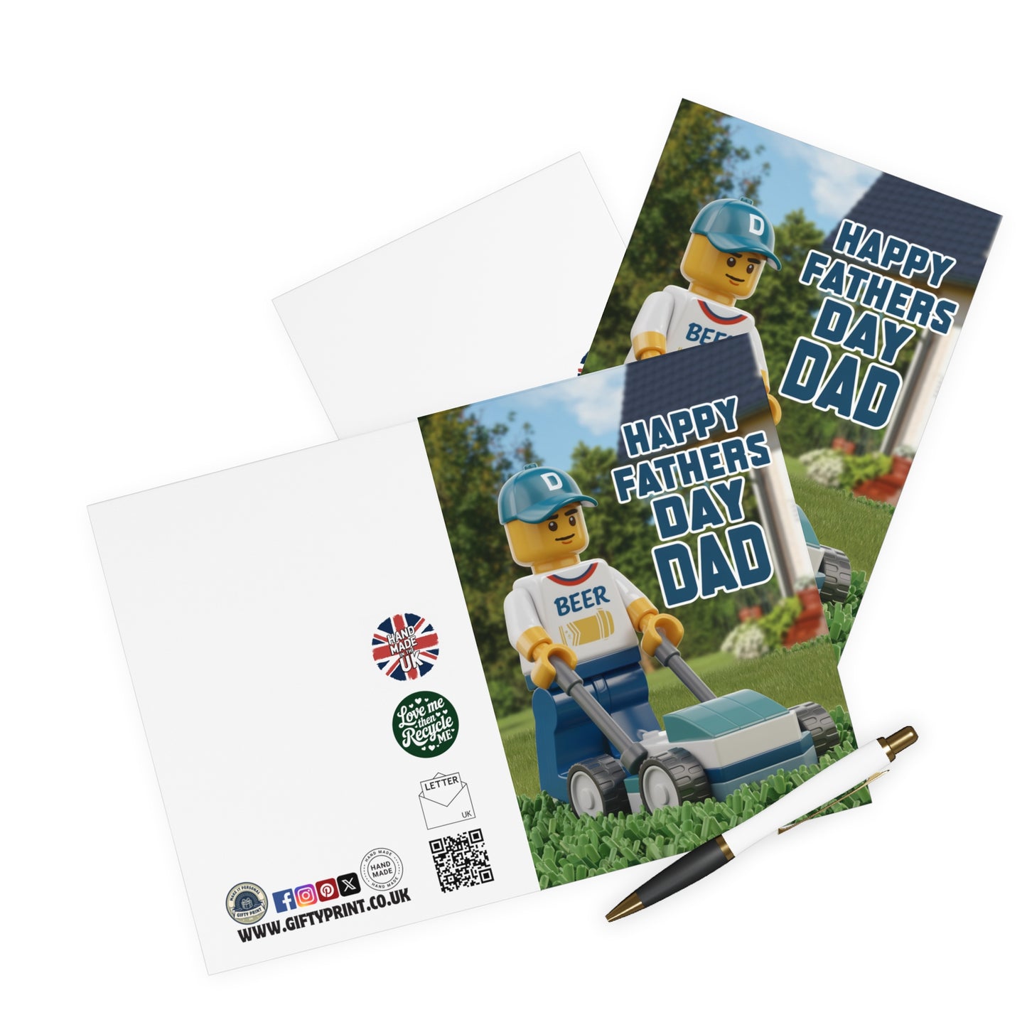 Fathers Day Card Building Block Man Mowing Lawn