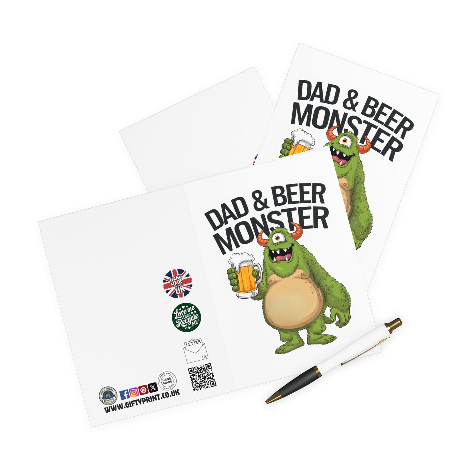 Fathers Day Card Dad And Beer Monster Green - Gifty Print