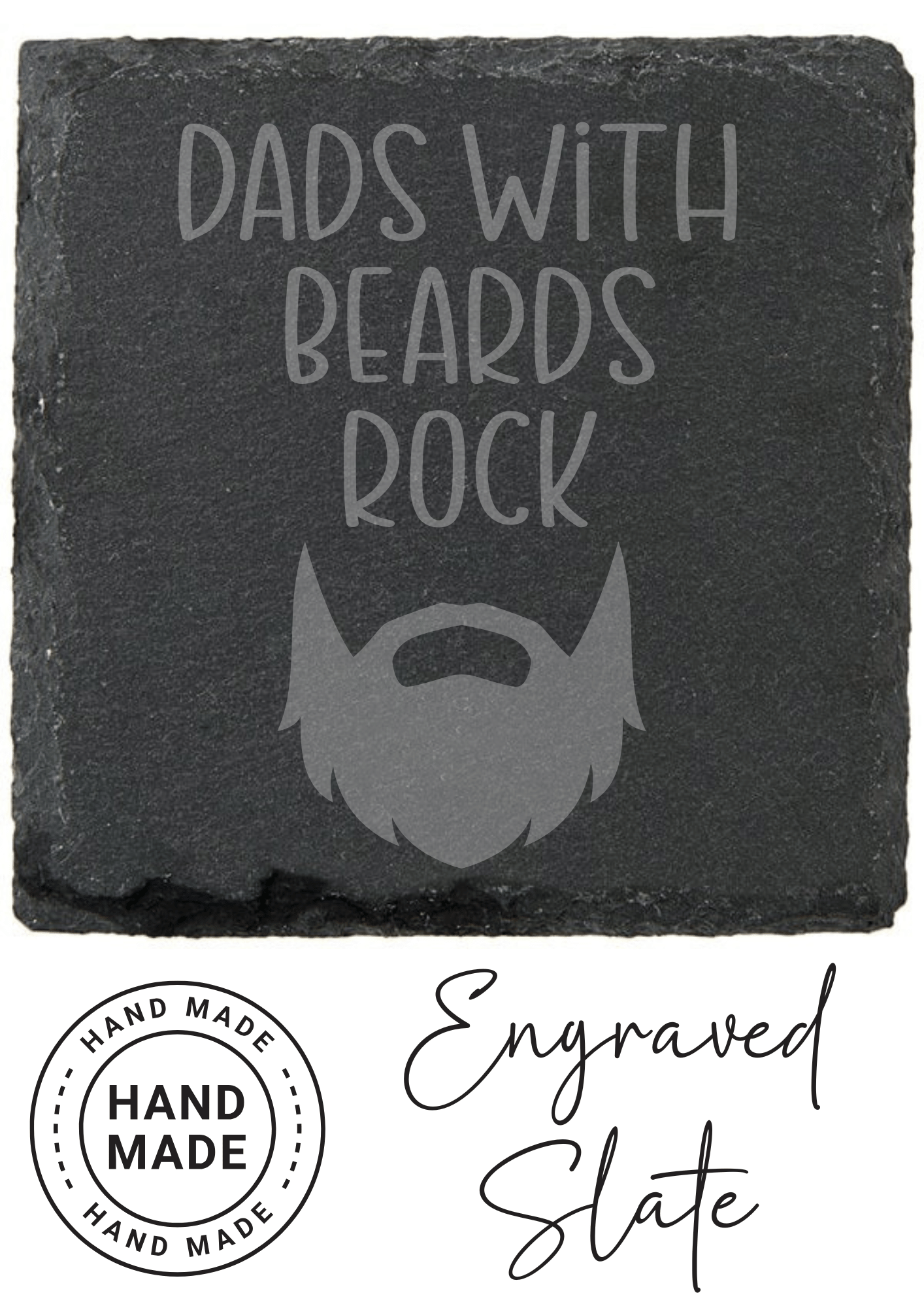 Fathers Day Engraved Slate Coaster Dad's With Beards Rock