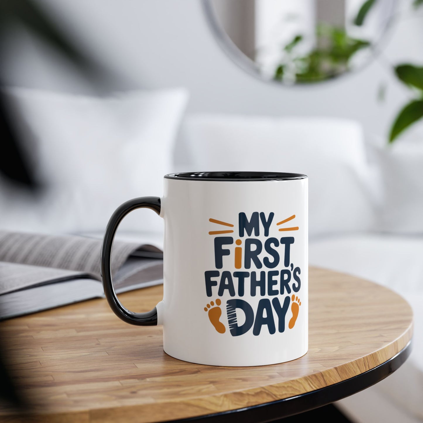 First Fathers Day Mug Foot Prints Black Personalised C
