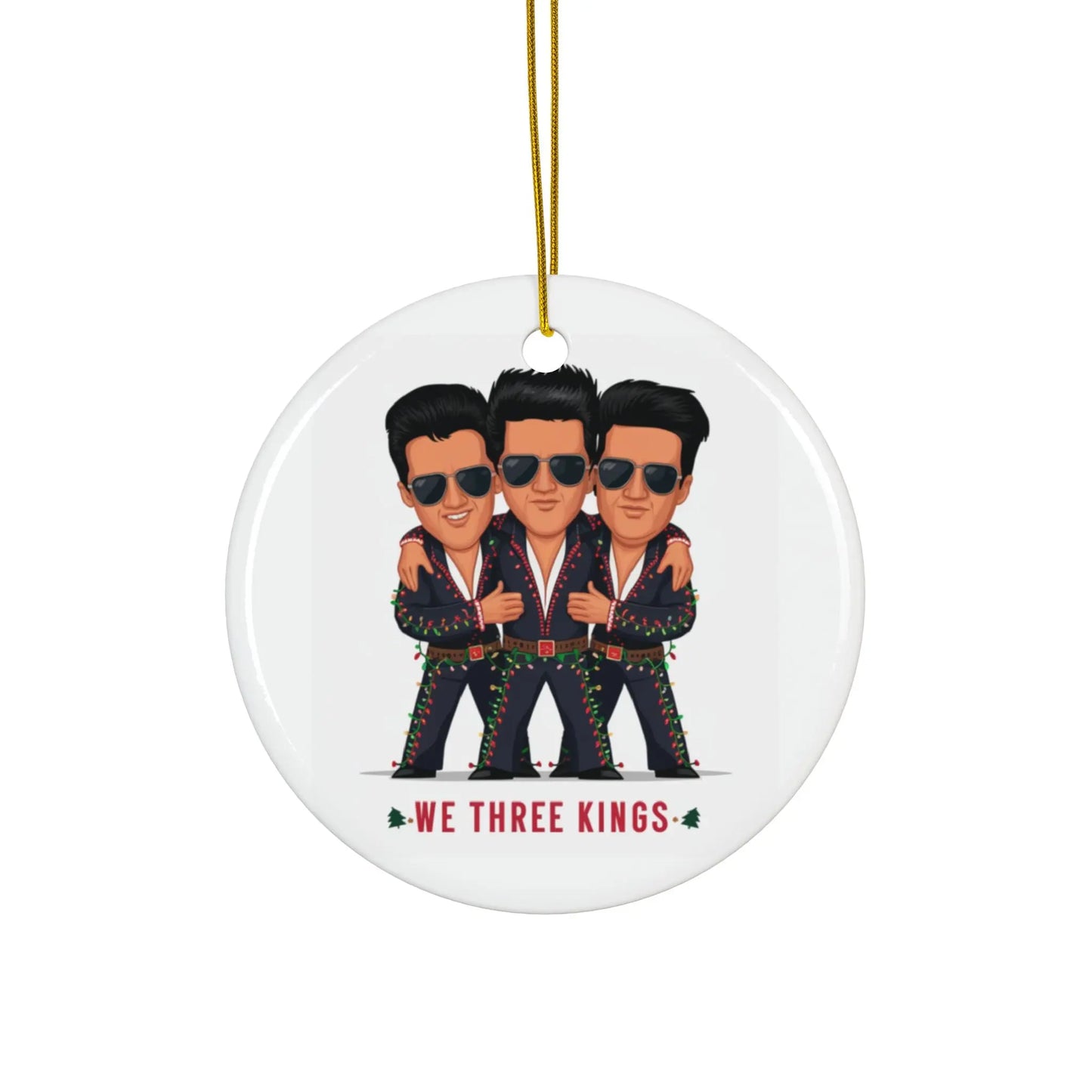 Single We Three Kings Funny Elvis Ceramic Christmas Tree Bauble