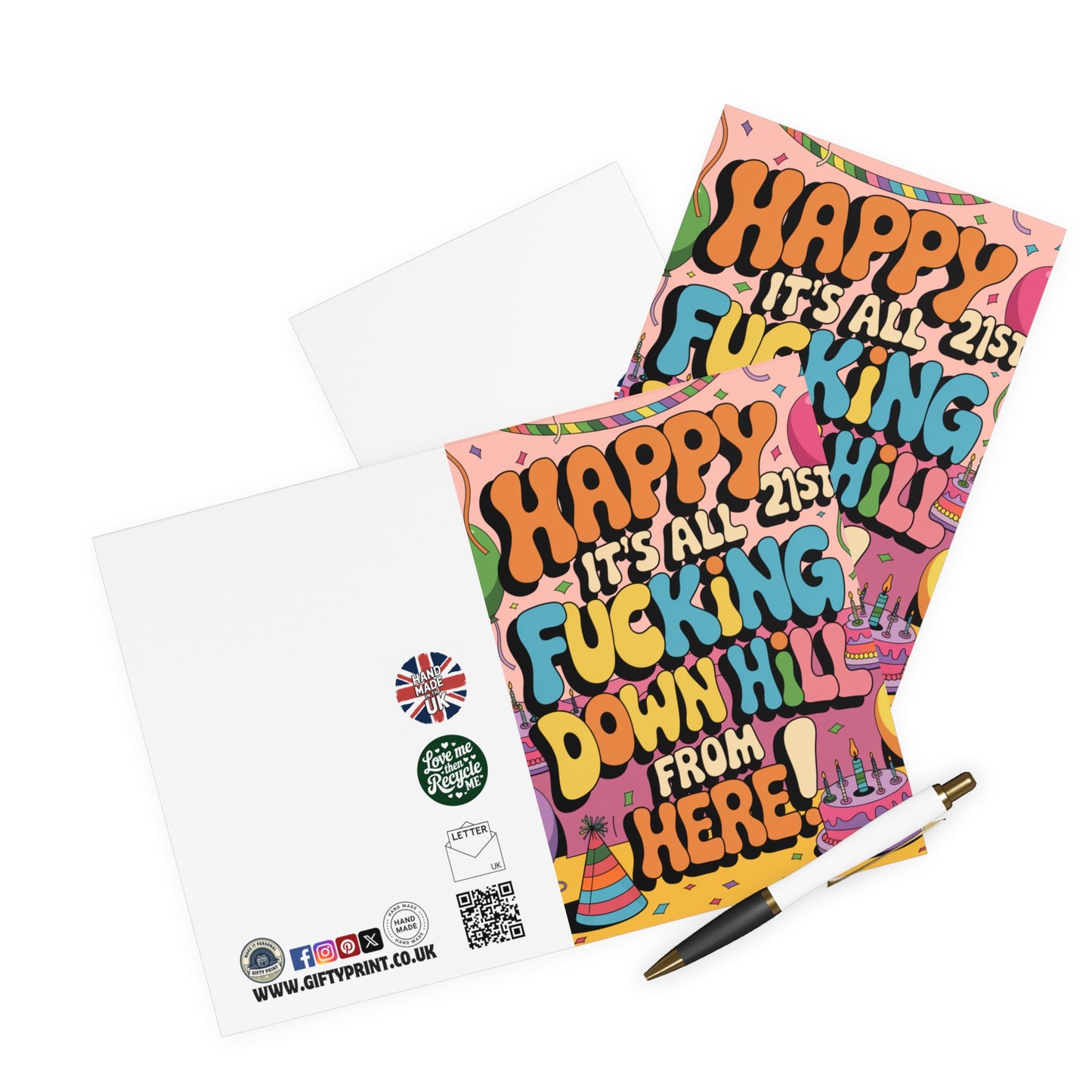 Funny 21st Birthday Card Happy 21st It's All Down Hill From Here