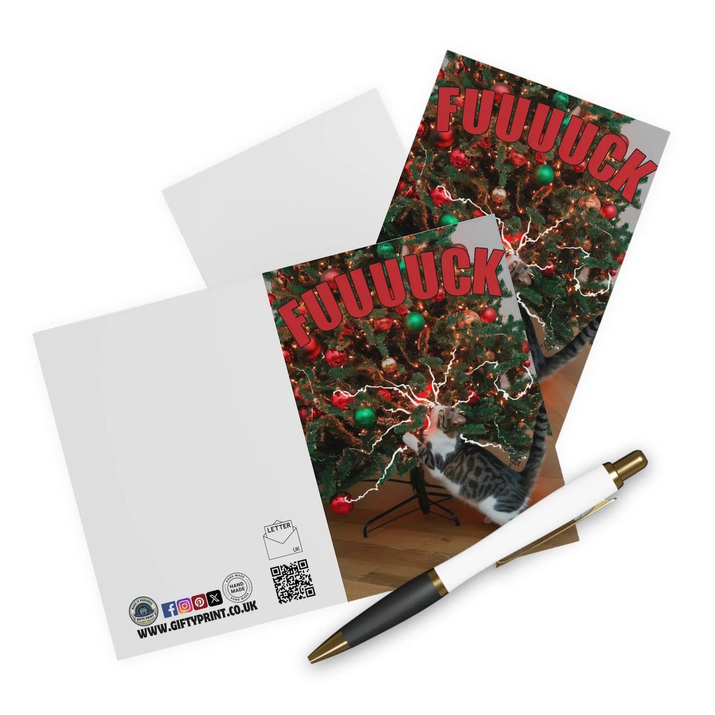 Funny Cat Christmas Card Electrocuted Cat Christmas Tree c