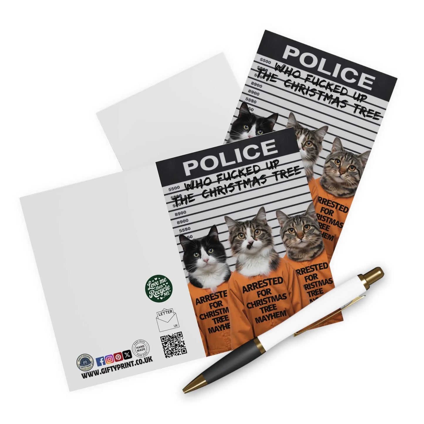 Funny Cat Christmas Card Line Up Who Fucked The Tree Up context