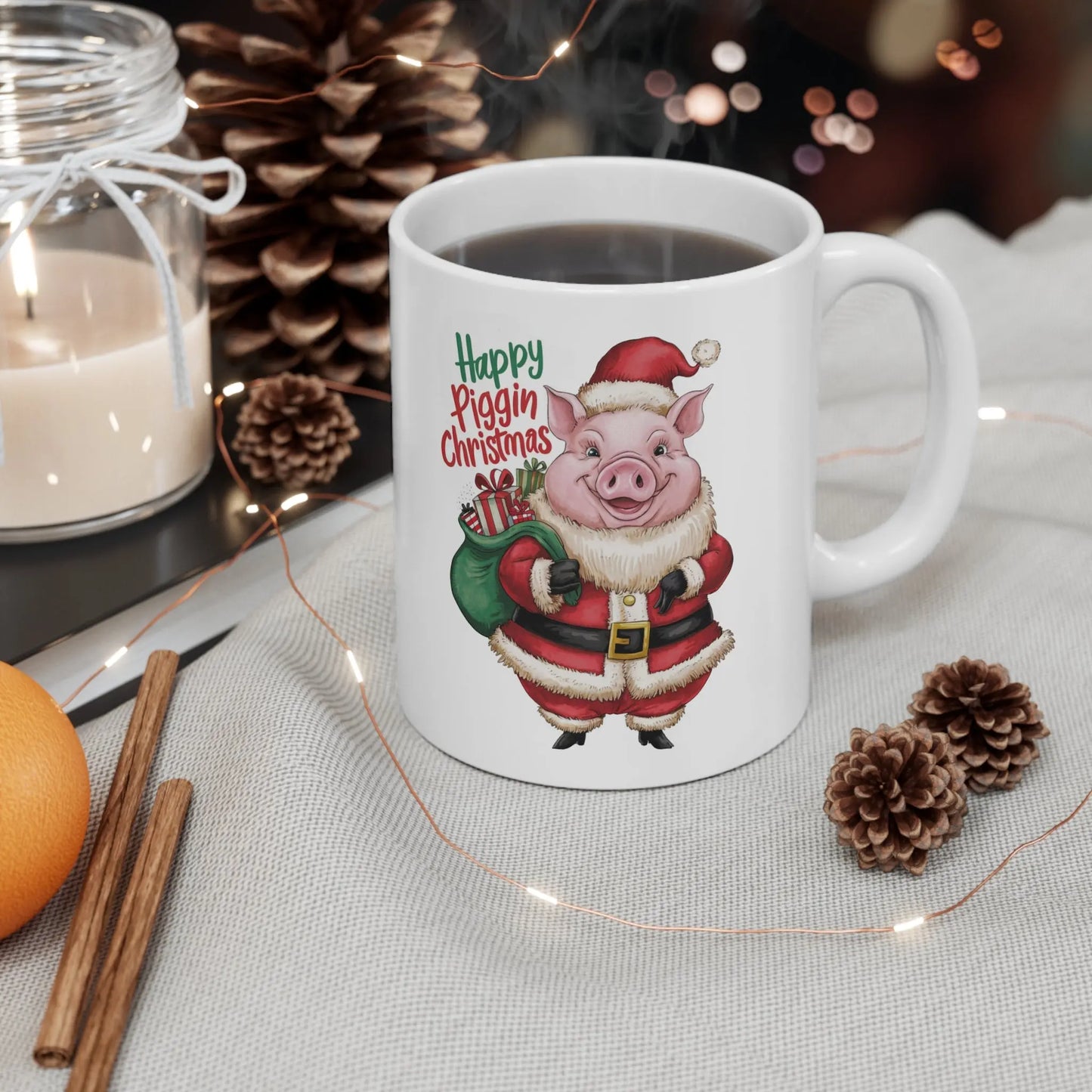 Context Funny Christmas Mug Happy Piggin Christmas Santa Pig