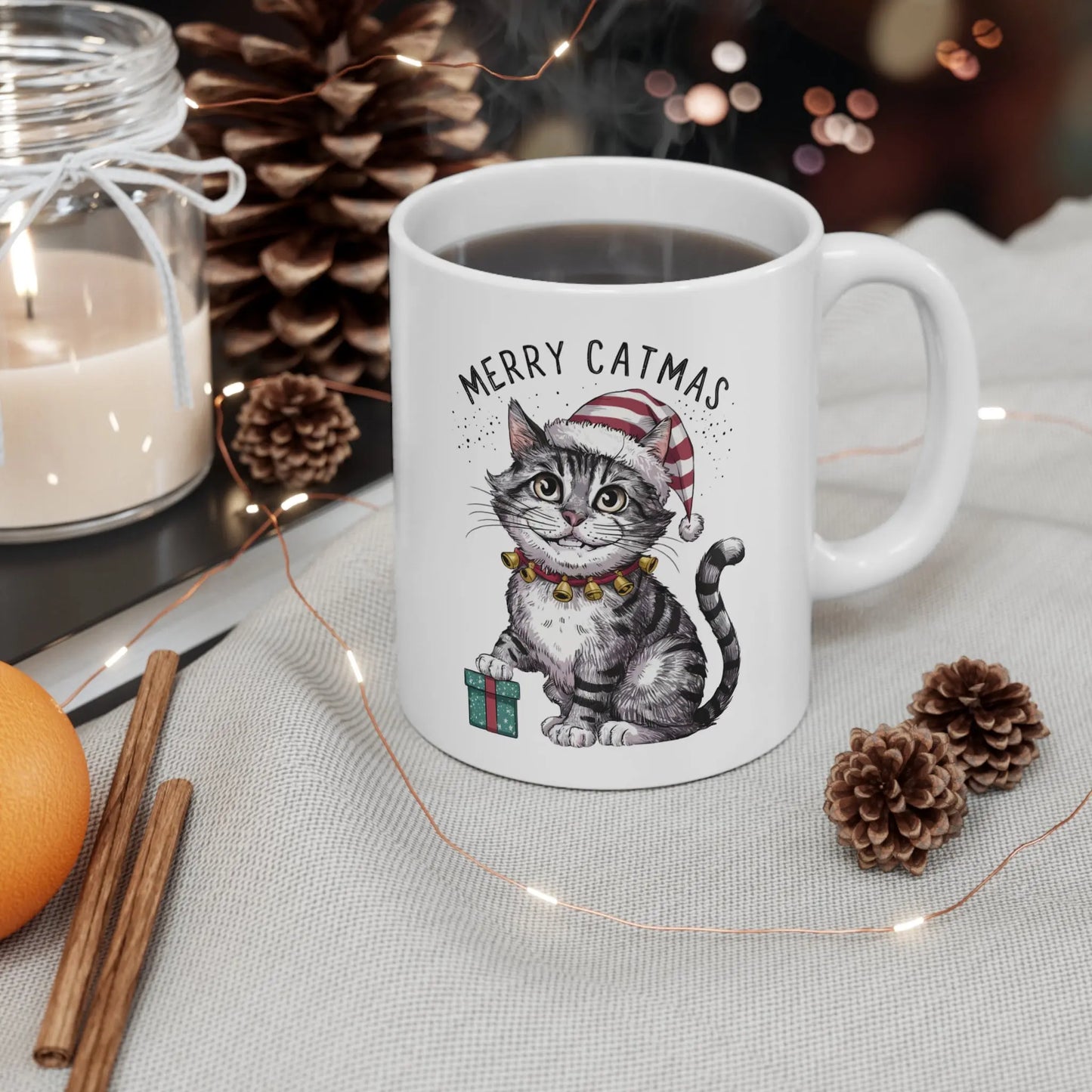 Funny Cute Cat Christmas Mug Merry Catmas context