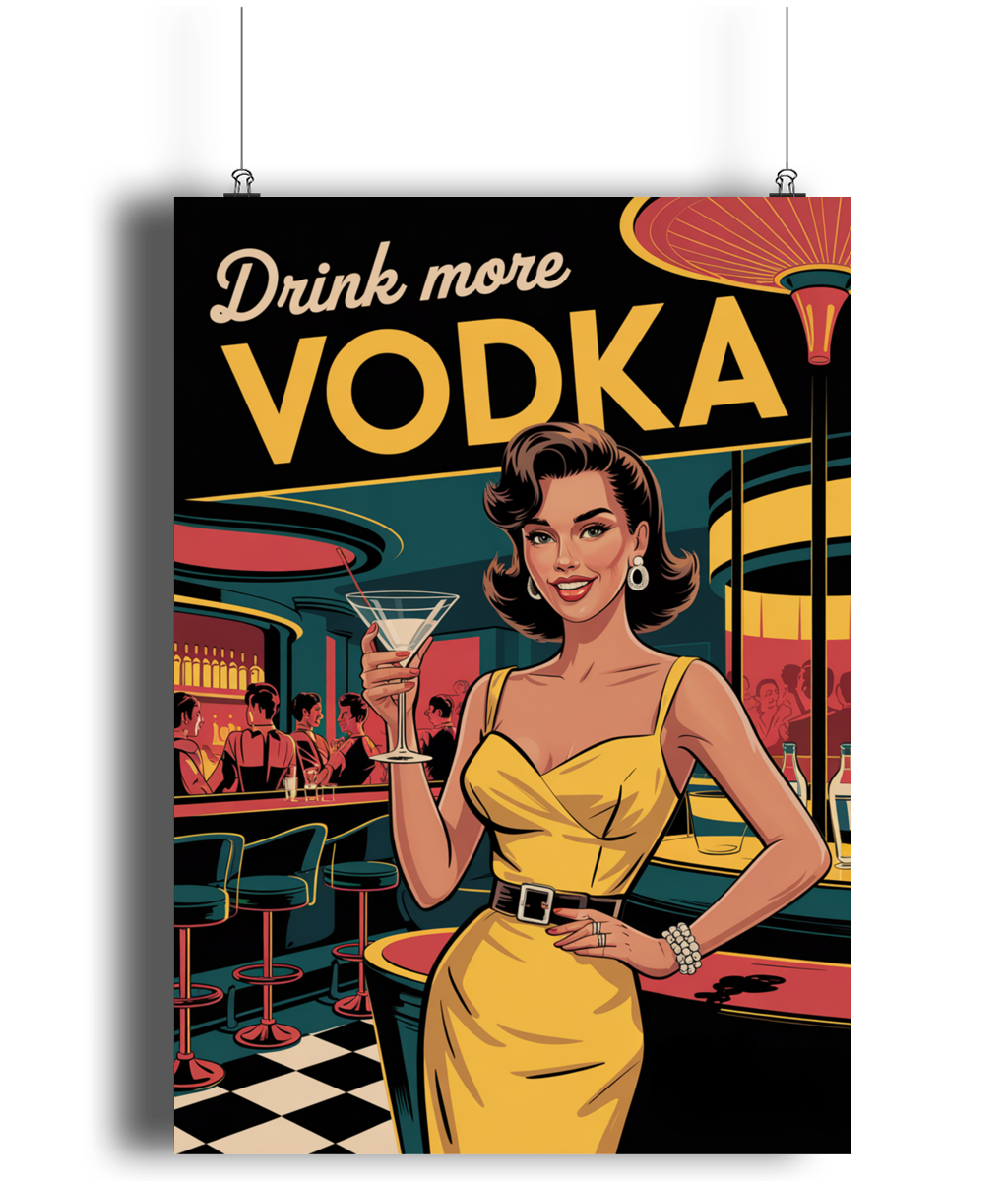 Funny Kitchen Wall Art Drink More Vodka Vintage