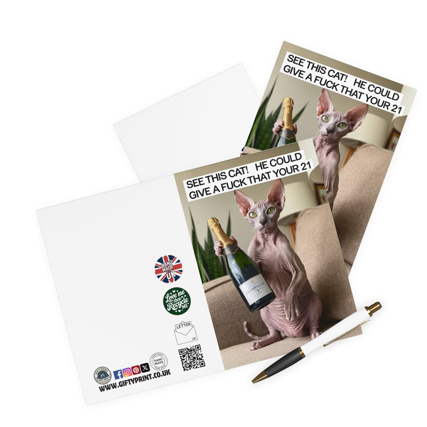 Funny 21st Birthday Card This Cat Could Give A Fuck It's You Birthday