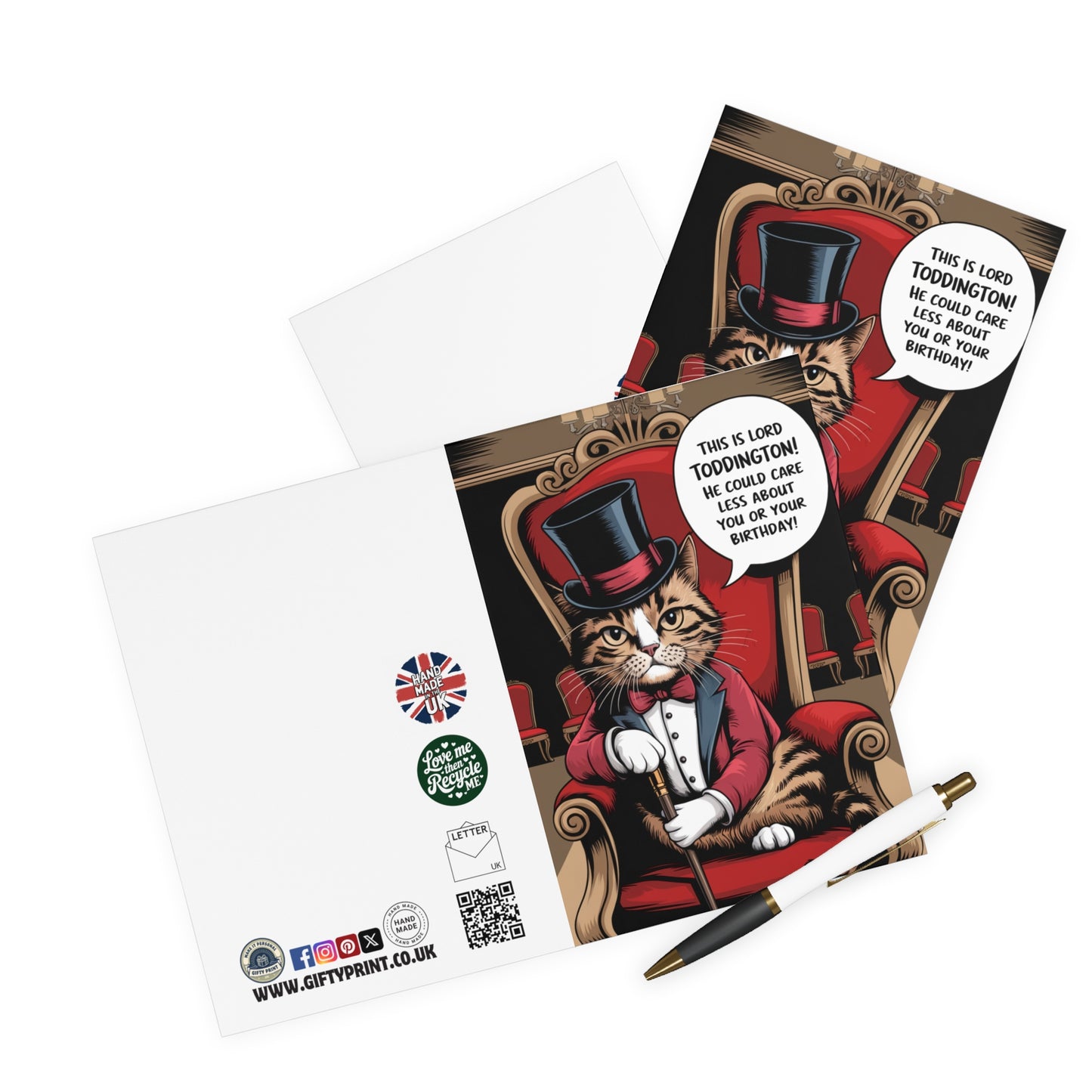 Funny Birthday Card Lord Toddington Cat Could Care Less