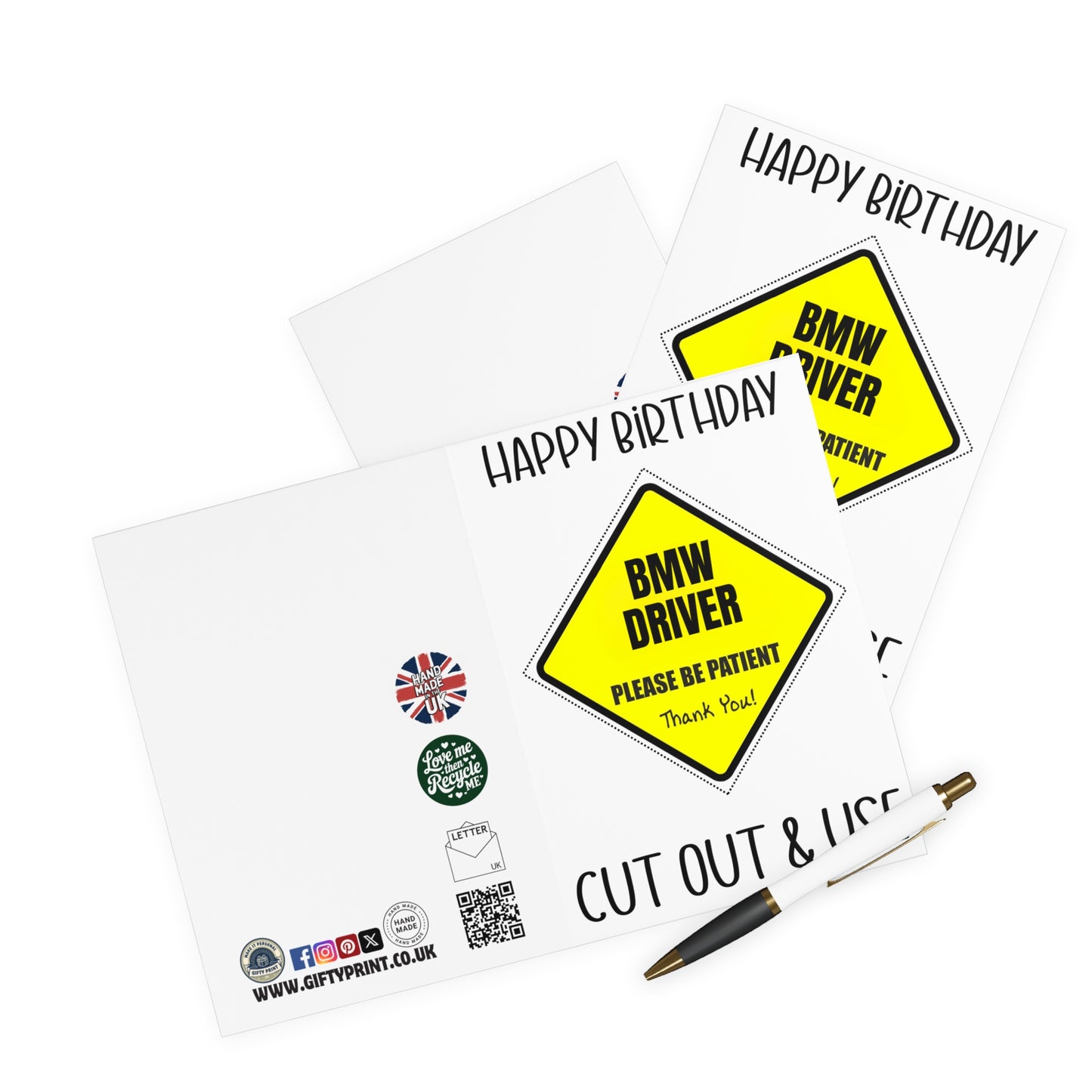 Funny Birthday Card BMW Driver Cut Out Car Sign