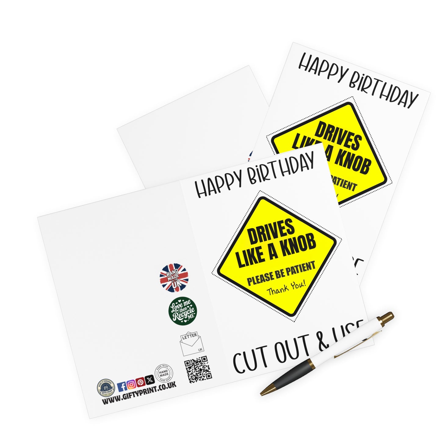 Funny Birthday Card Drive Like A Knob Cut Out Car Sign