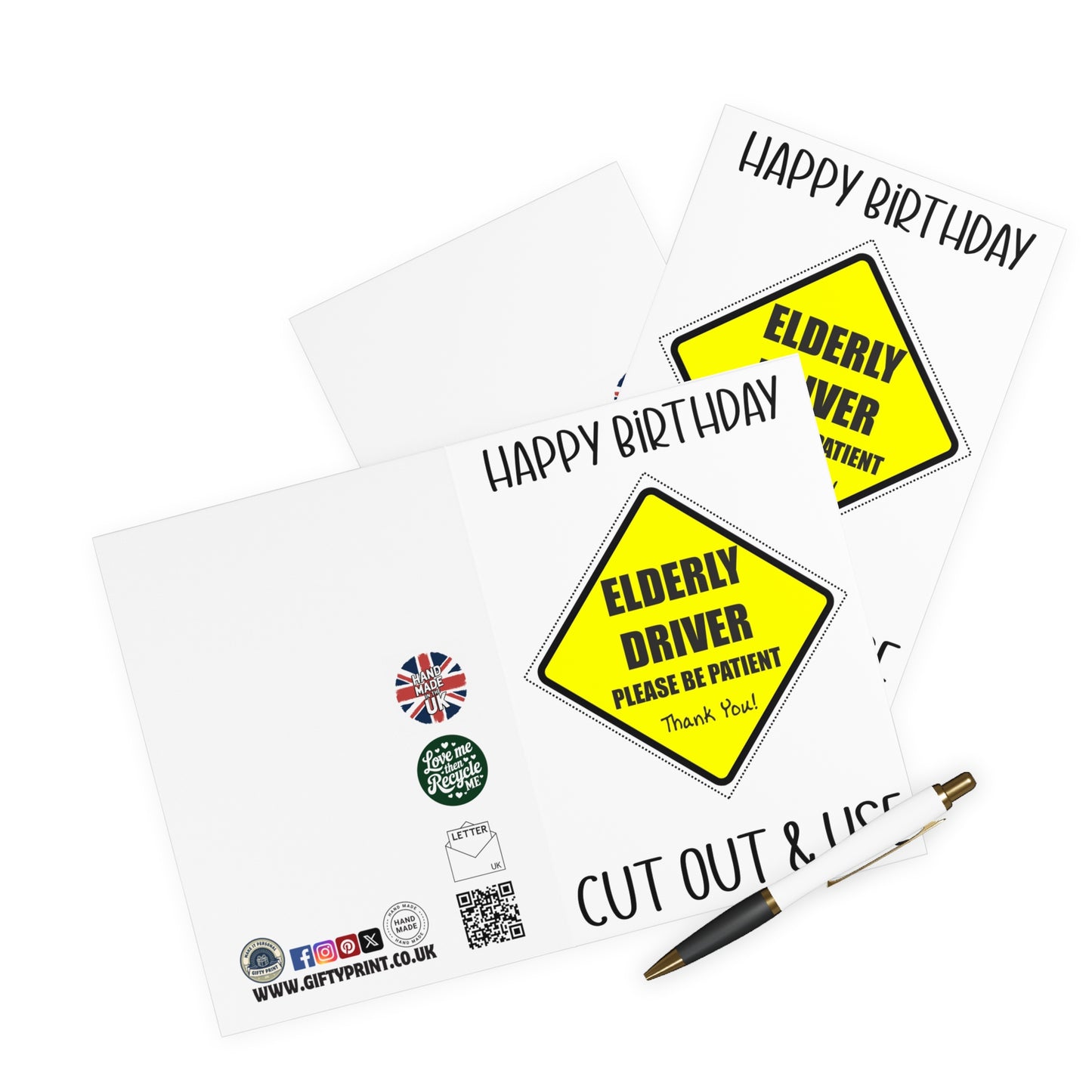 Funny Birthday Card Elderly Driver Cut Out Car Sign