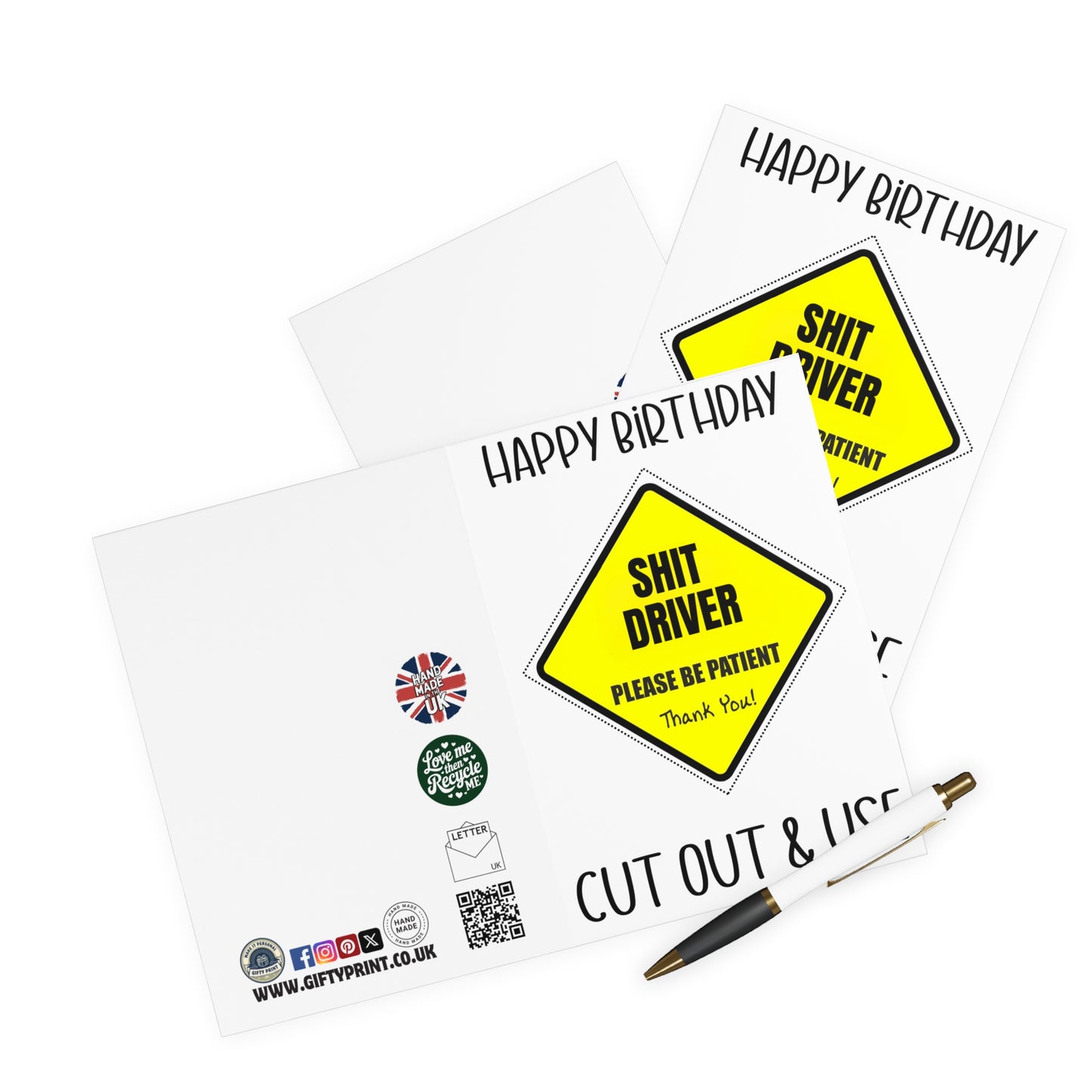 Funny Birthday Card Shit Driver Cut Out Car Sign