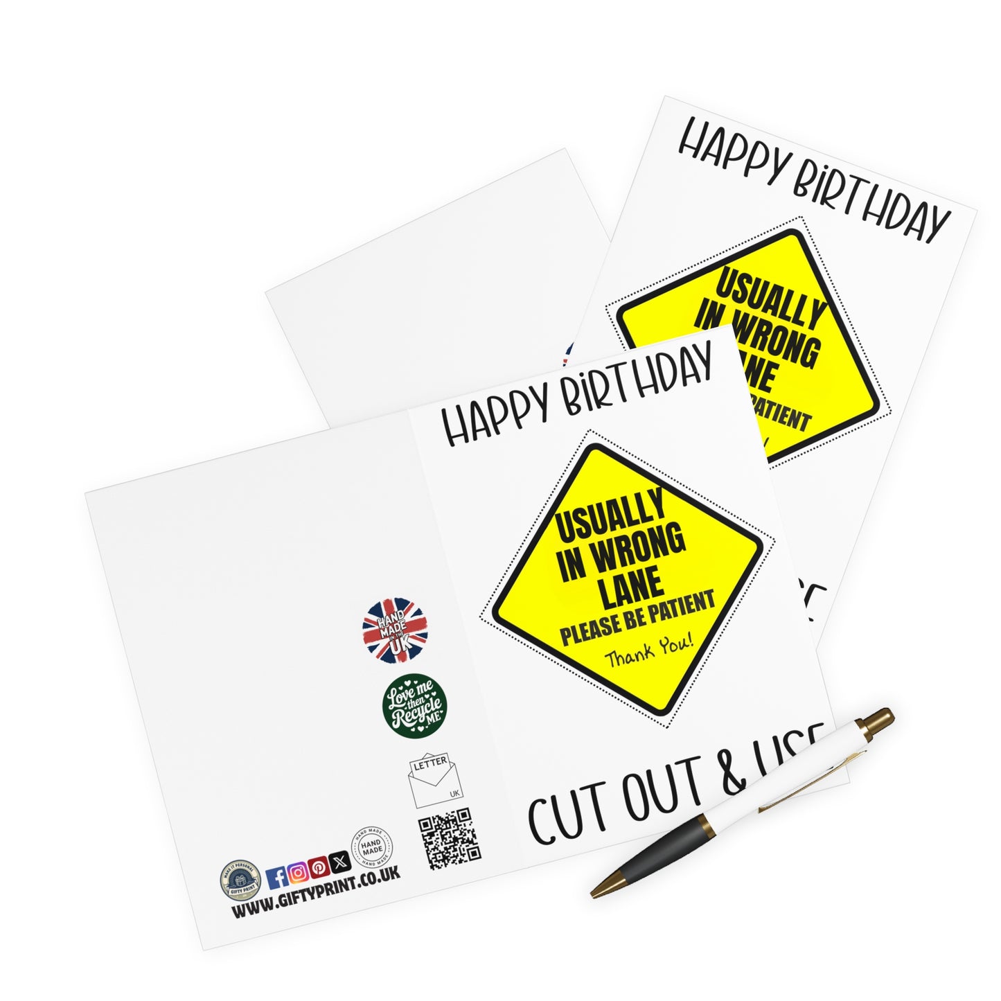Funny Birthday Card Usually In Wrong Lane Cut Out Car Sign