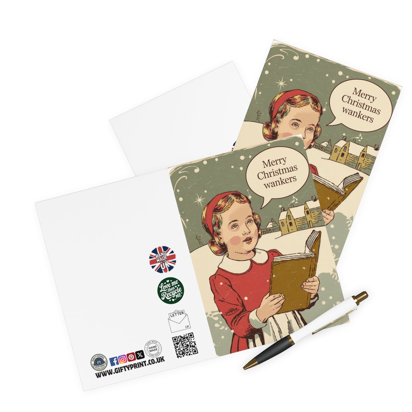 Funny Christmas Card Vintage Carol Singer Merry Christmas Wankers