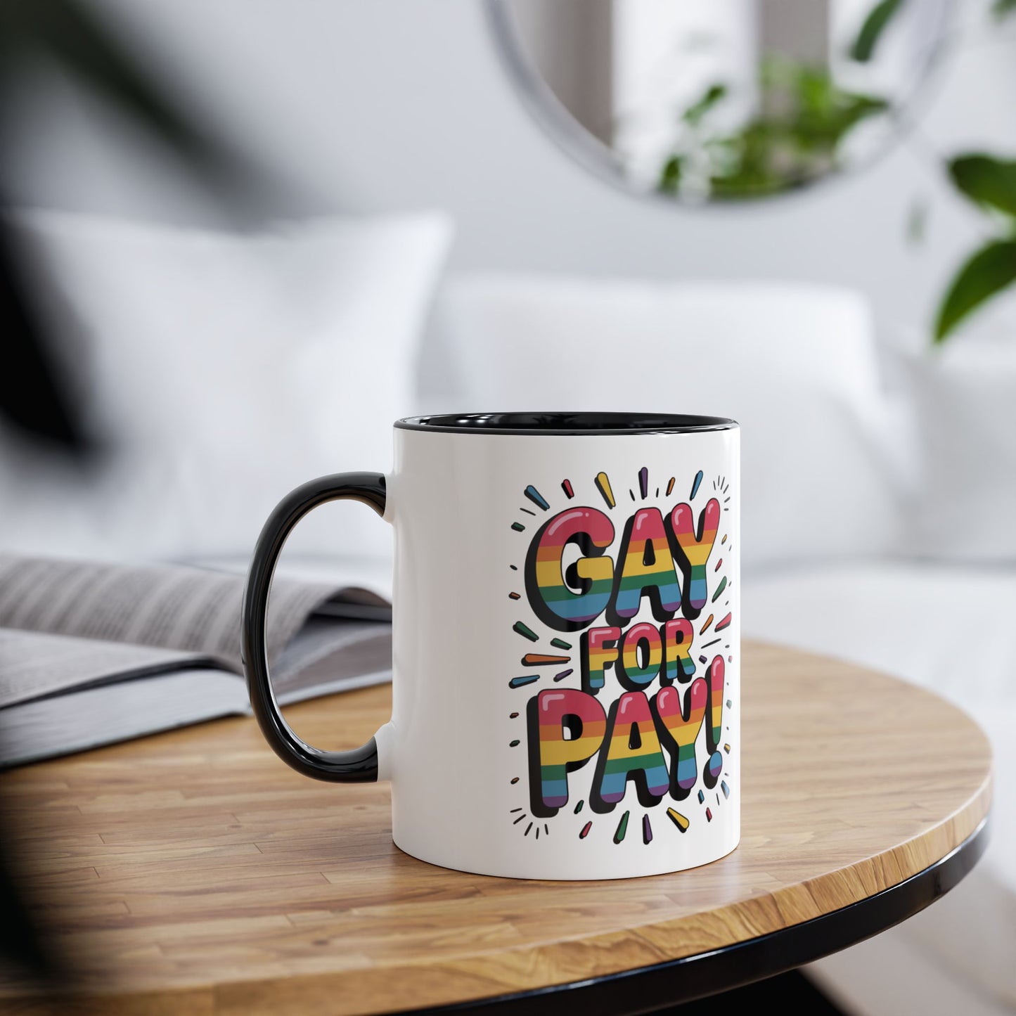 Funny Gay Mug Gay For Pay Rainbow Text