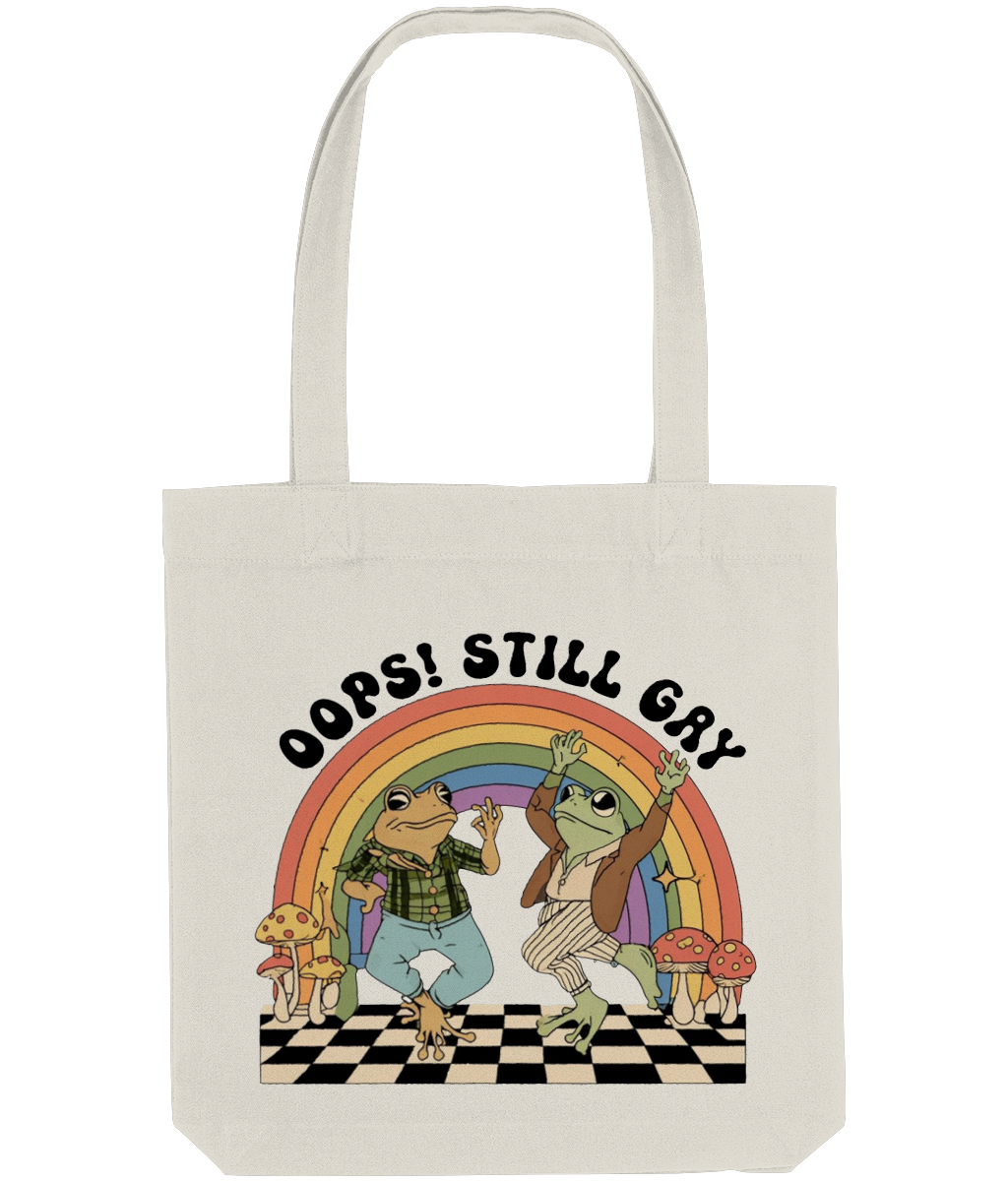 Funny Gay Tote Shopping Bag Oops Still Gay Frogs