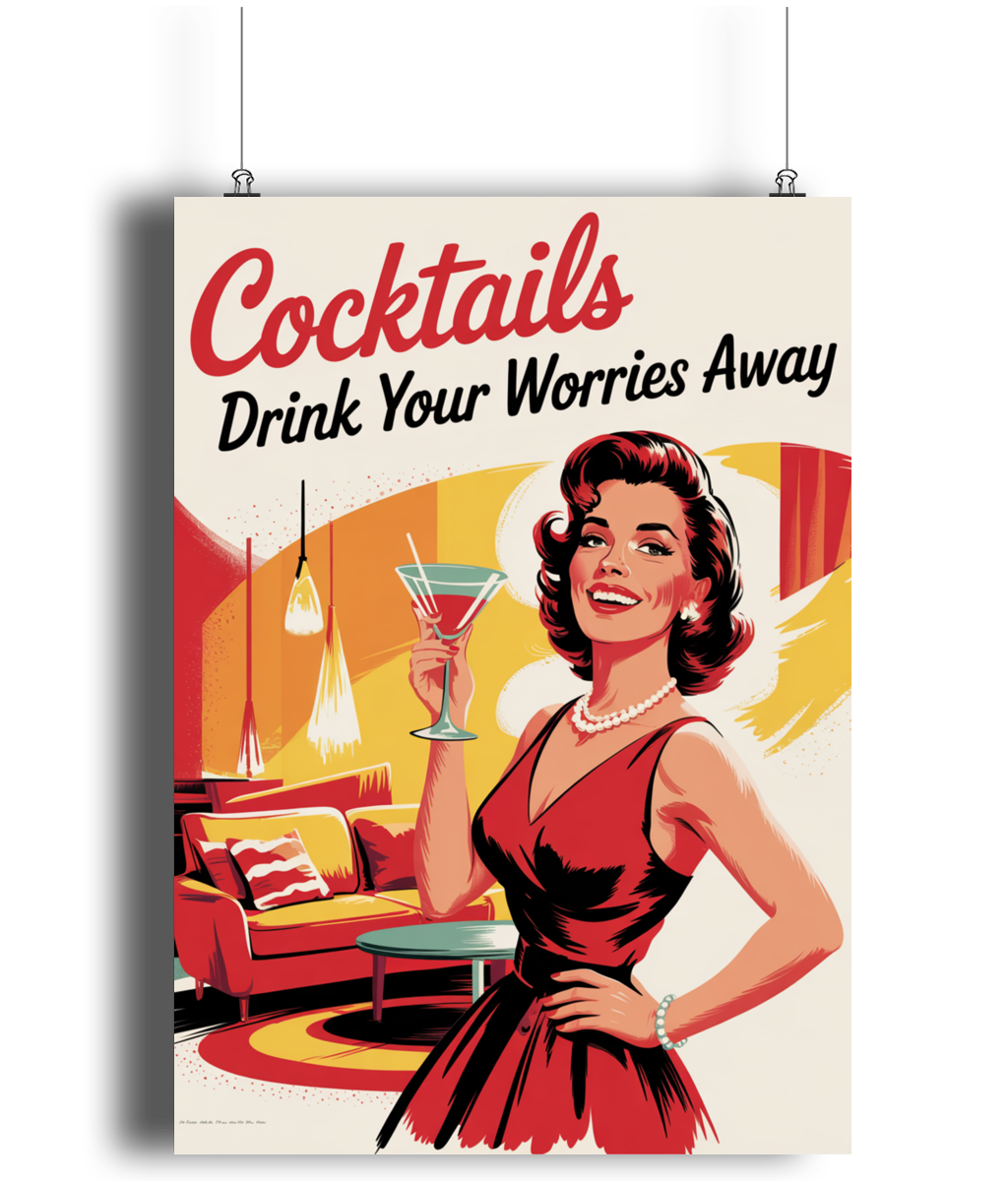 Funny Kitchen Wall Art Cocktails Drink Your Worries Away