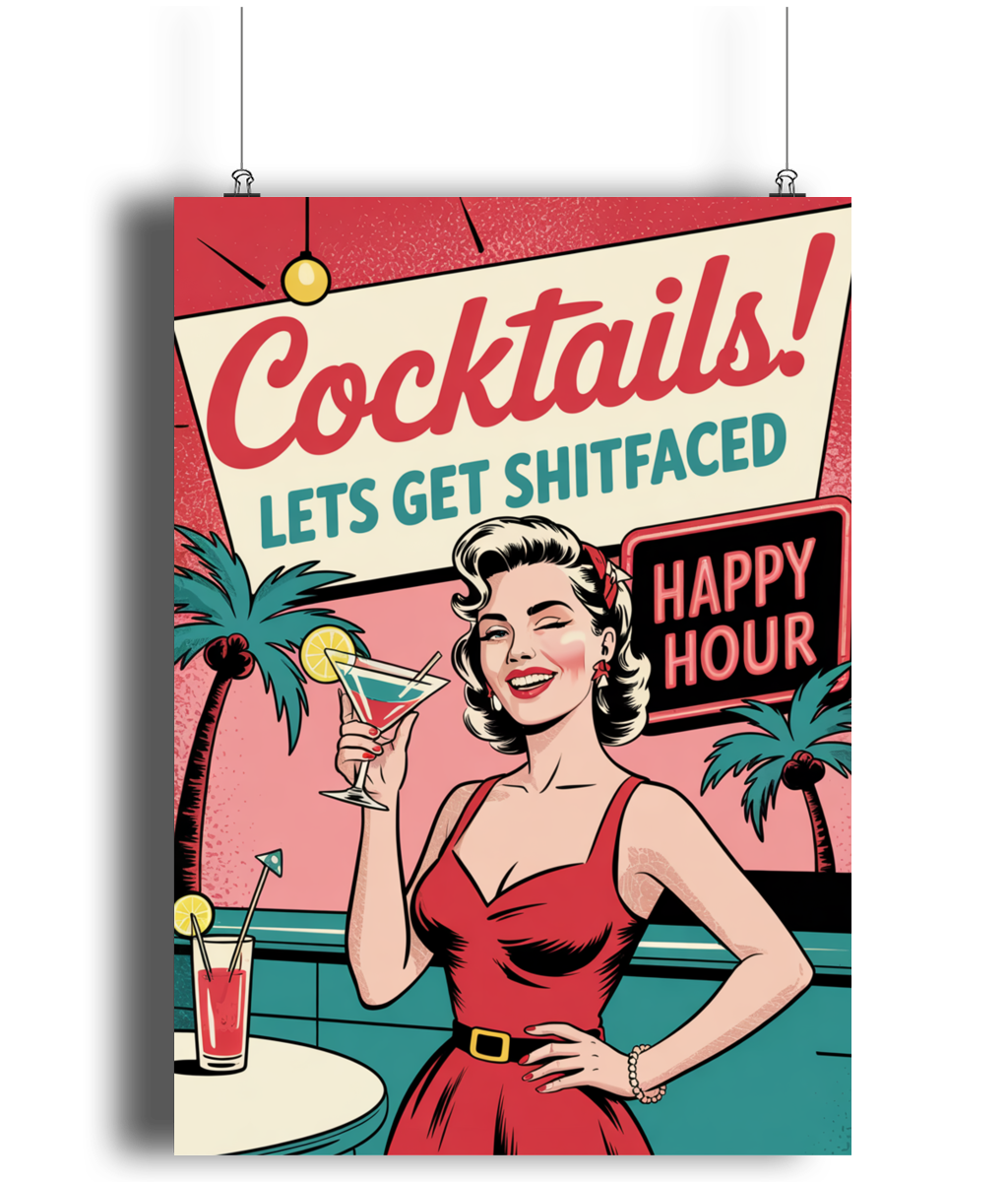Funny Kitchen Wall Art Cocktails Lets Get Shitfaced