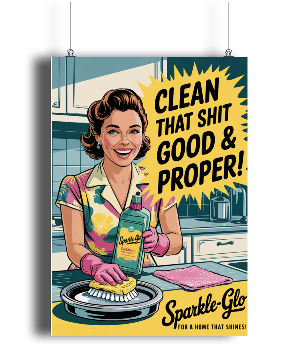 Funny Kitchen Wall Art Print Clean That Shit Good & Proper