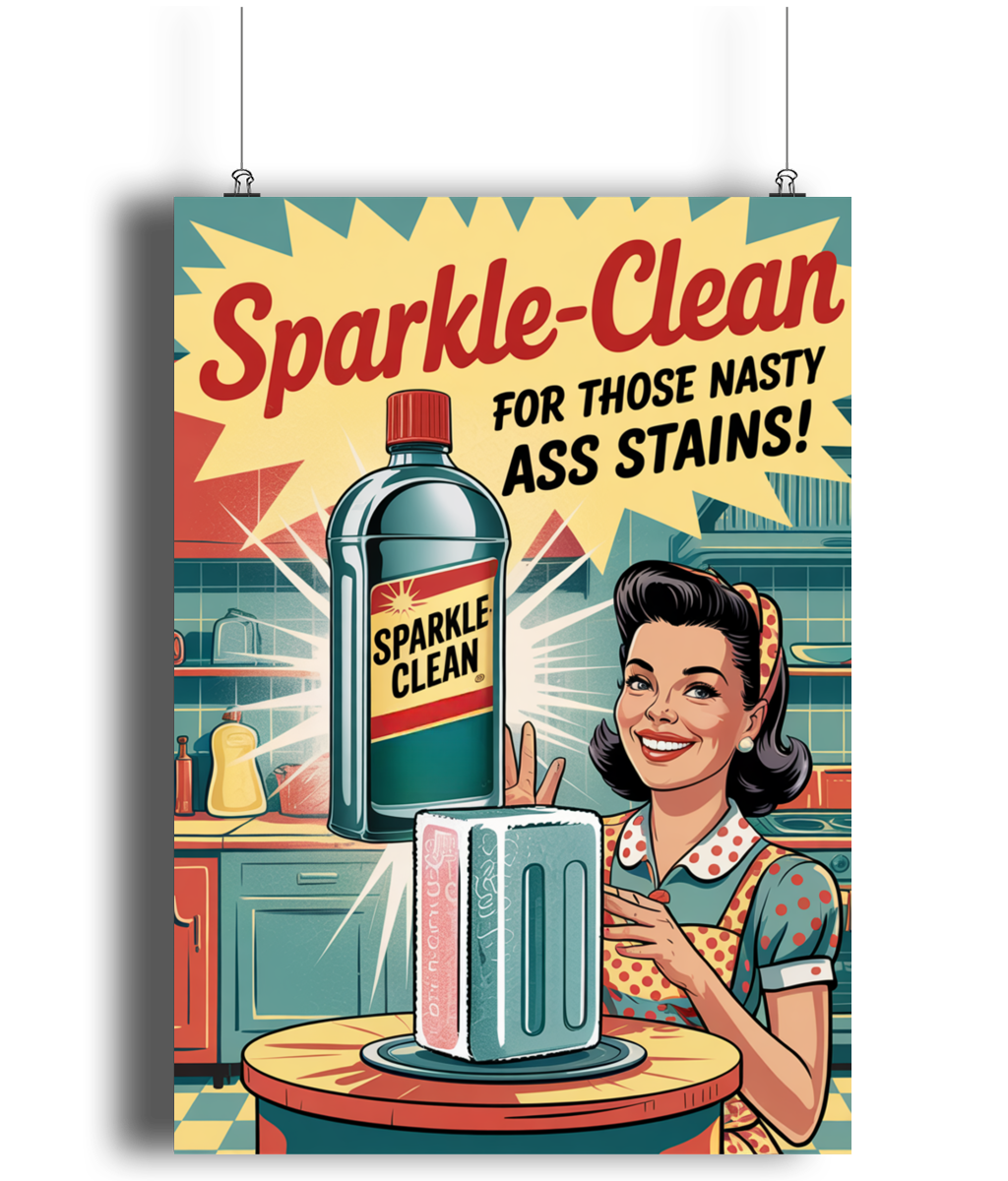 Funny Kitchen Wall Art Sparkle Clean For Nasty Ass Stains