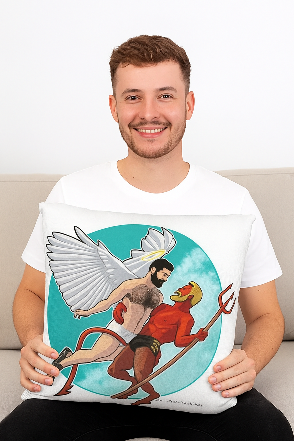 Gay Angel & Devil Cushion Cover 45cm x 45cm