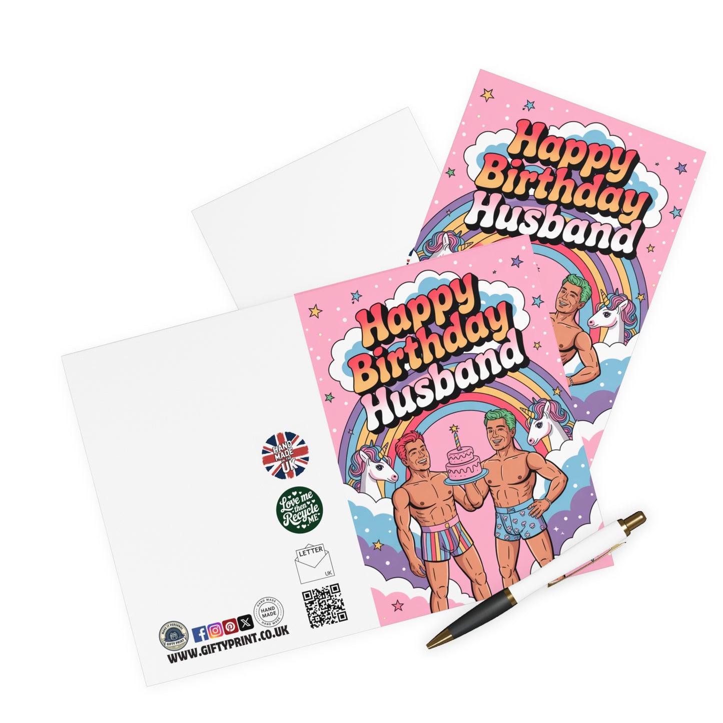 Gay Birthday Card Happy Birthday Husband Pink Rainbows