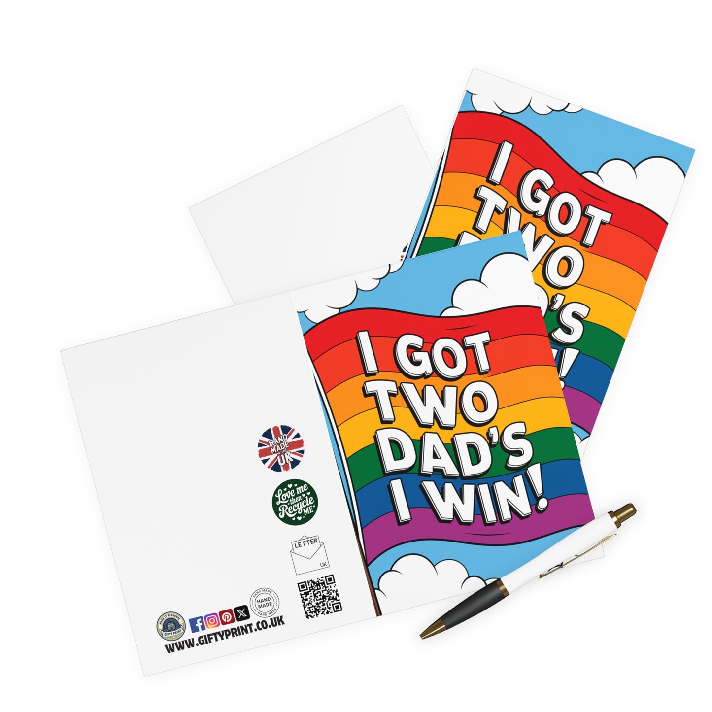 Gay Fathers Day Card I Got Two Dad's I Win Rainbow Flag