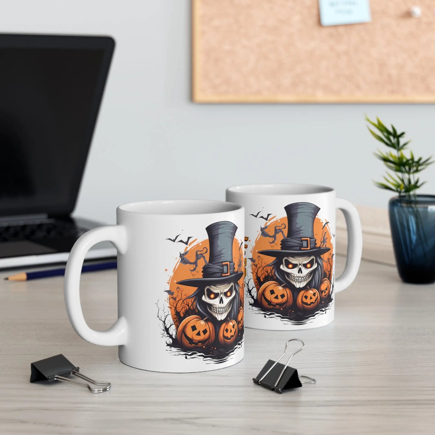 context Halloween Mug Pumpkin Skeleton Head