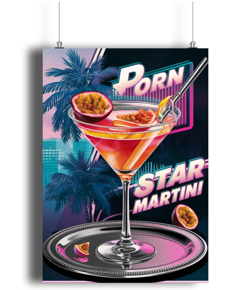 Home Bar Wall Art Print Neon Porn Star Martini Cocktail