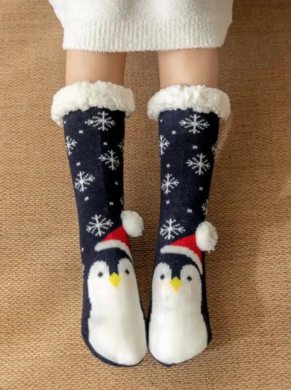 Slipper Socks Ladies Fuzzy Christmas Penguin Socks