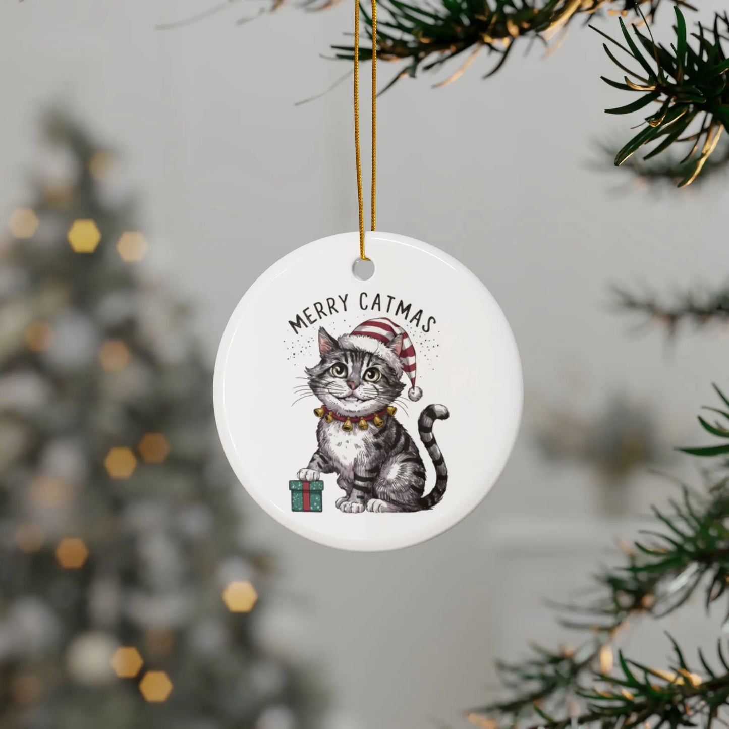 Christmas Tree Bauble Ceramic Merry Catmas Christmas Decoration Gifty Print