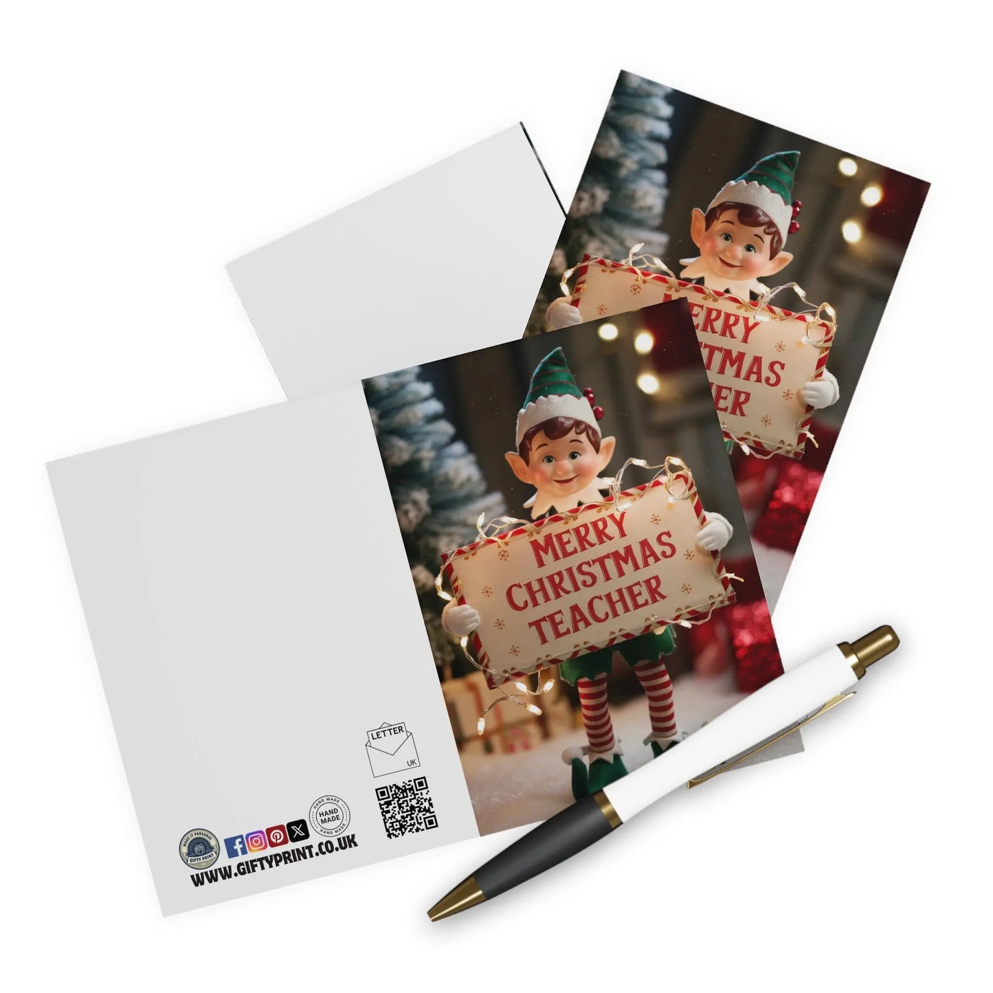 Context Merry Christmas Teacher Cute Elf Sign Christmas Card