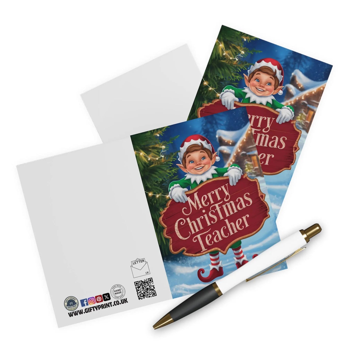 Context Merry Christmas Teacher Cute Elf Christmas Card