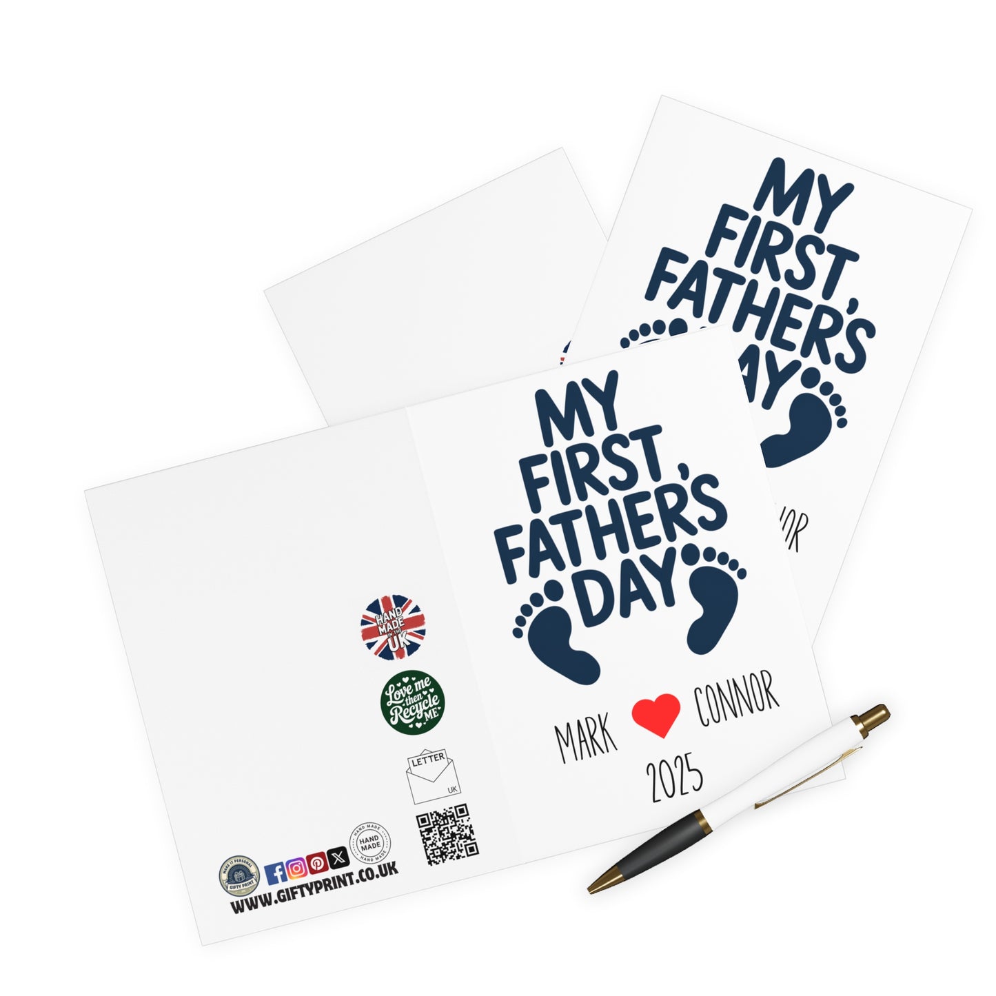 My First Fathers Day Card Blue Foot Prints Personalised C