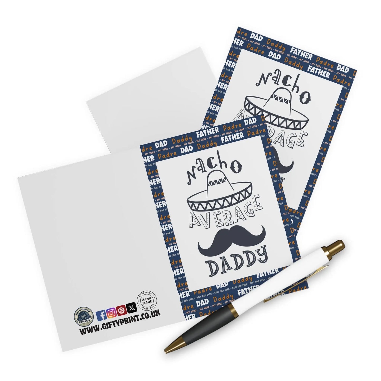 Open view with pen Father Day Card Nacho Average Daddy Card