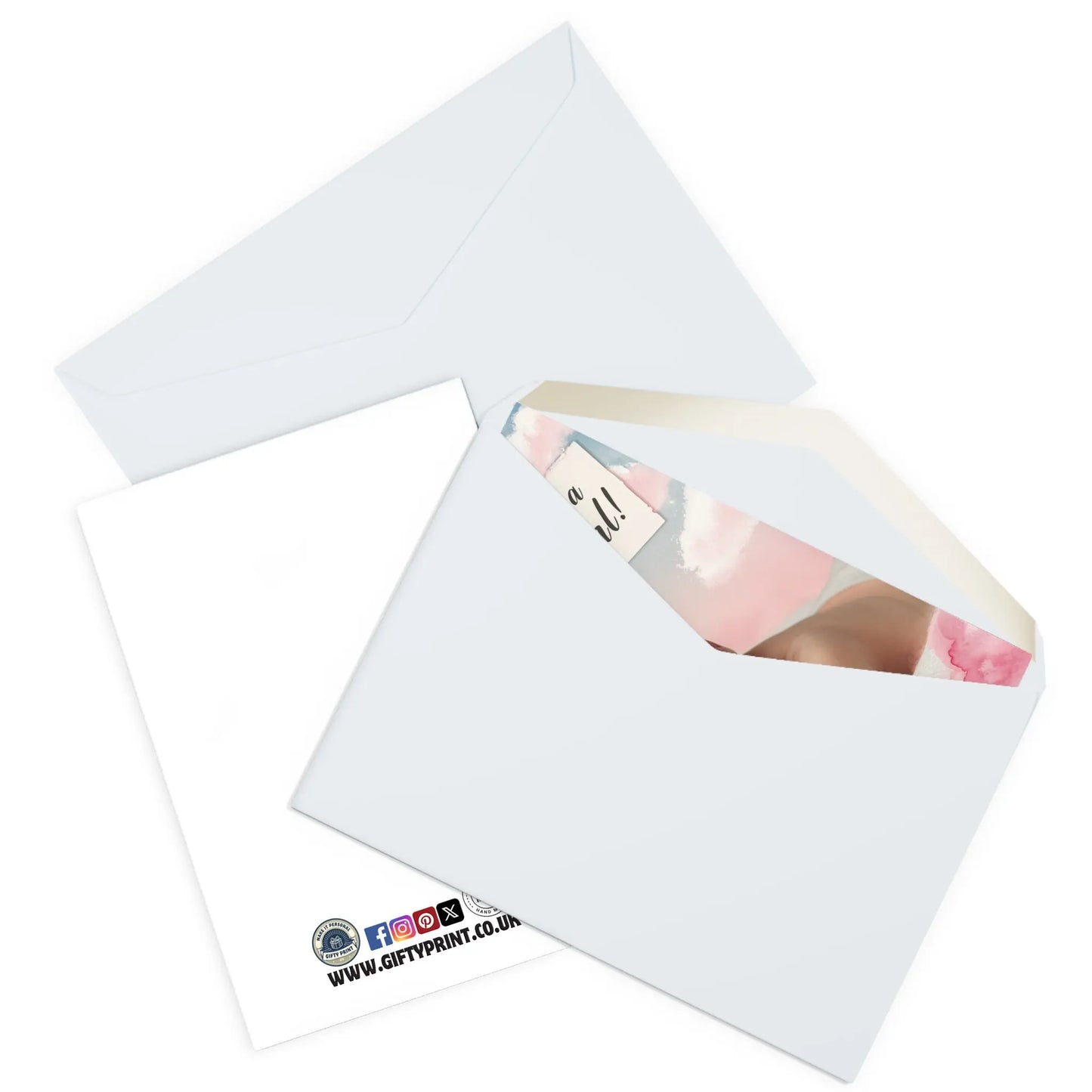 Envelope view of New Baby Girl Cards It's A Girl Pink Clouds