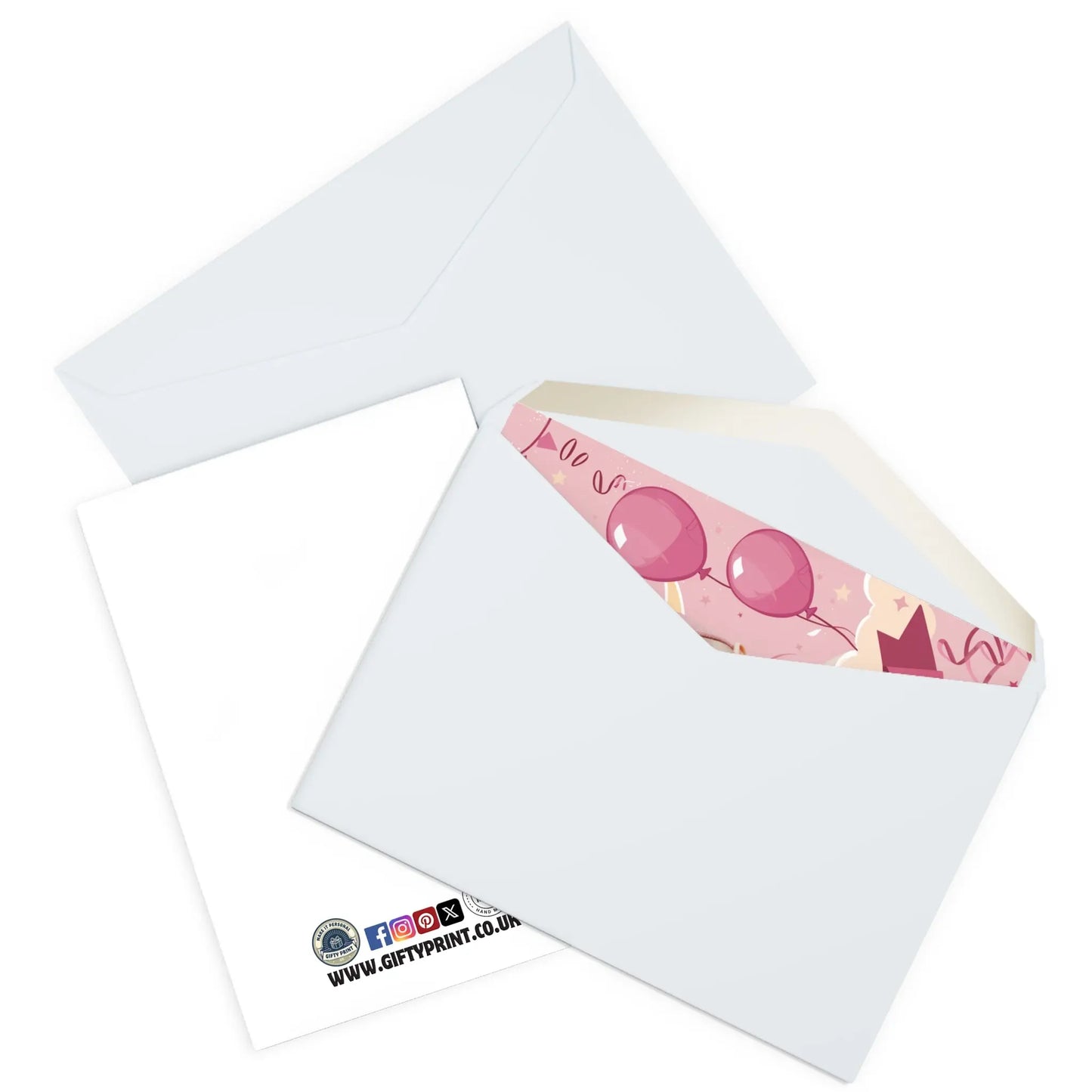 envelope view of New Baby Girl Cards Cute Pink Baby & Balloons