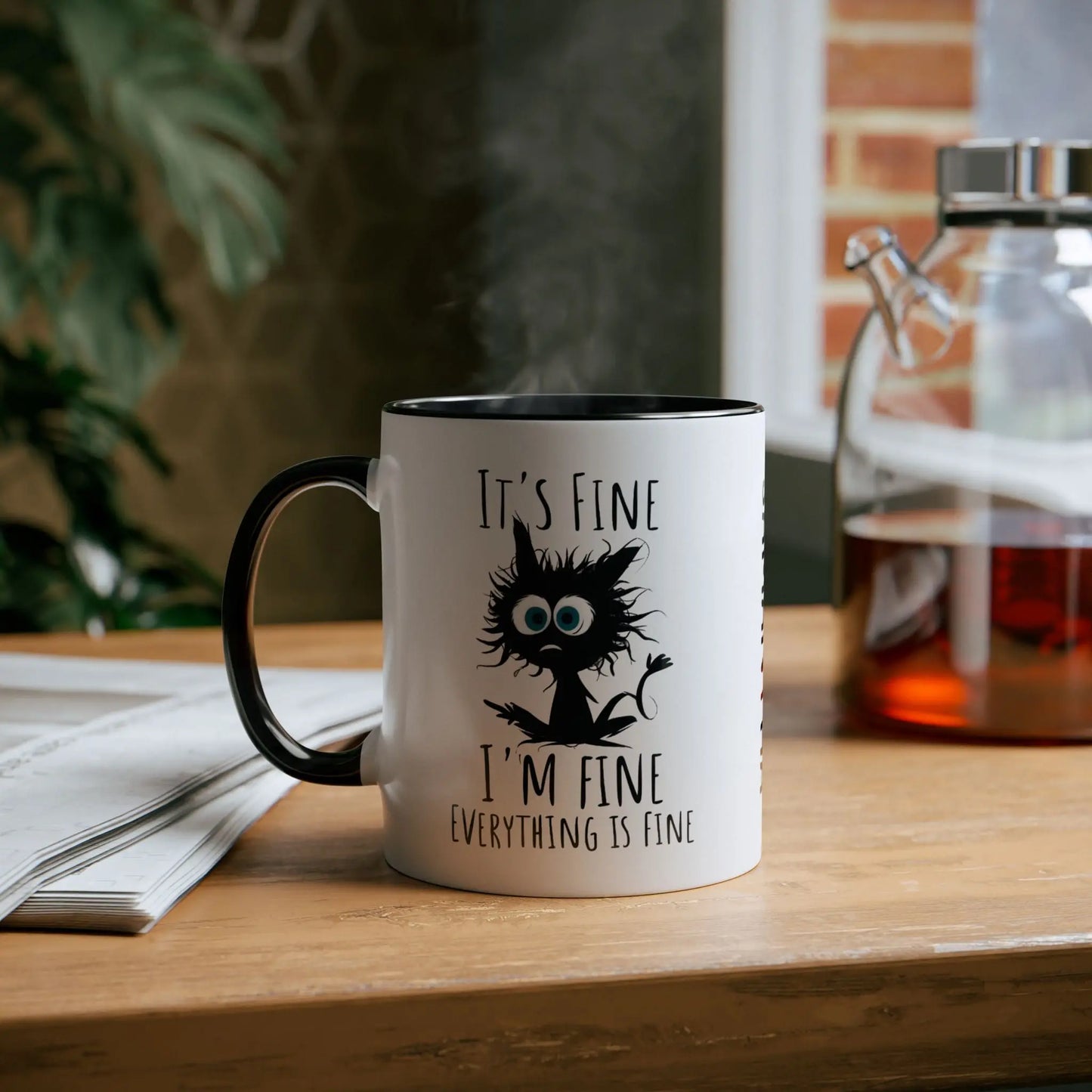 Context Personalised Cat Mug It's Fine I'm Fine Black Mug