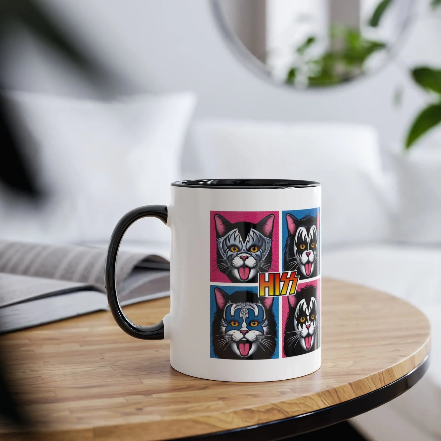 Context Personalised Hiss Cats Rock Band Colour Block Mug