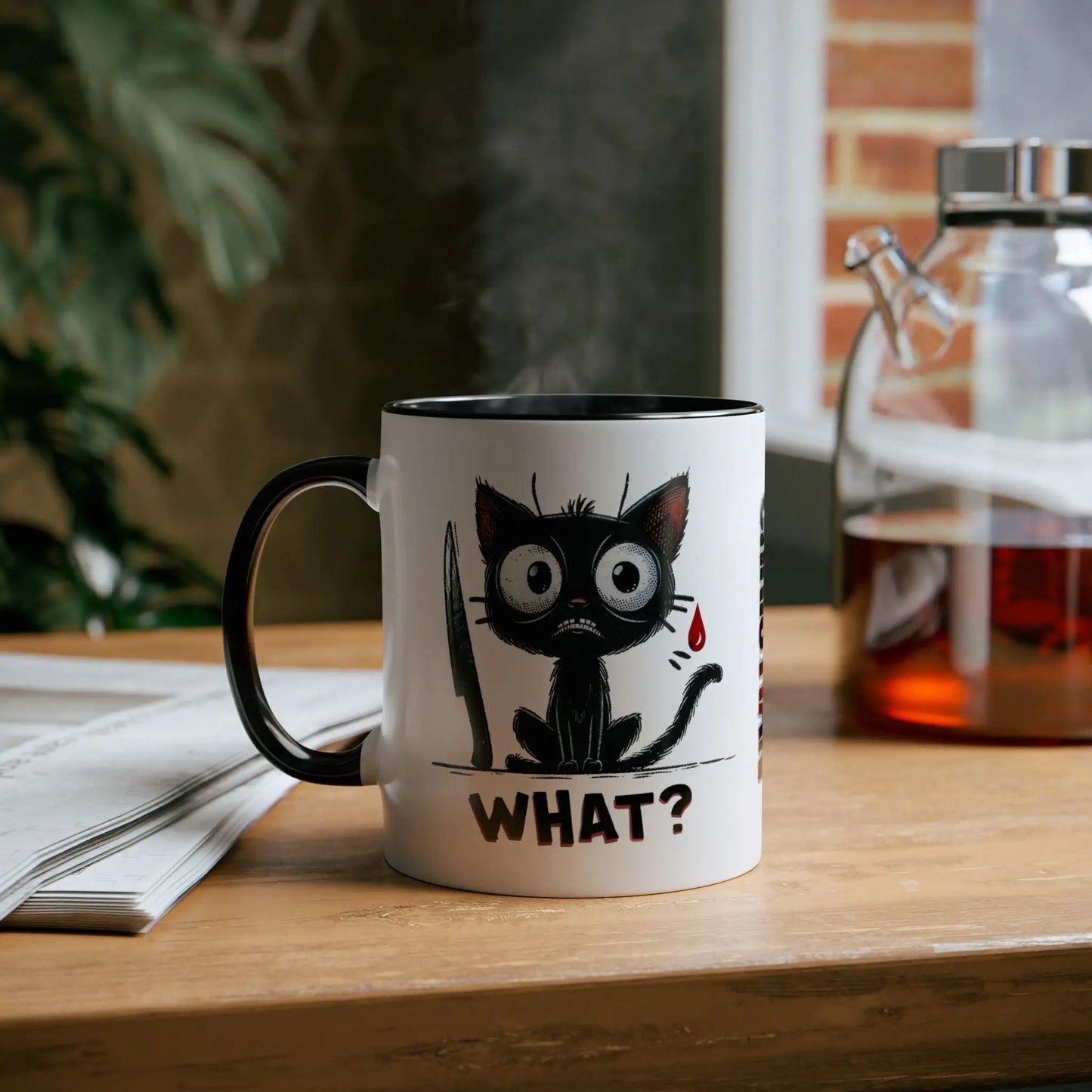 Context Personalised Murder Cat What? Funny Quotes Cat Mug