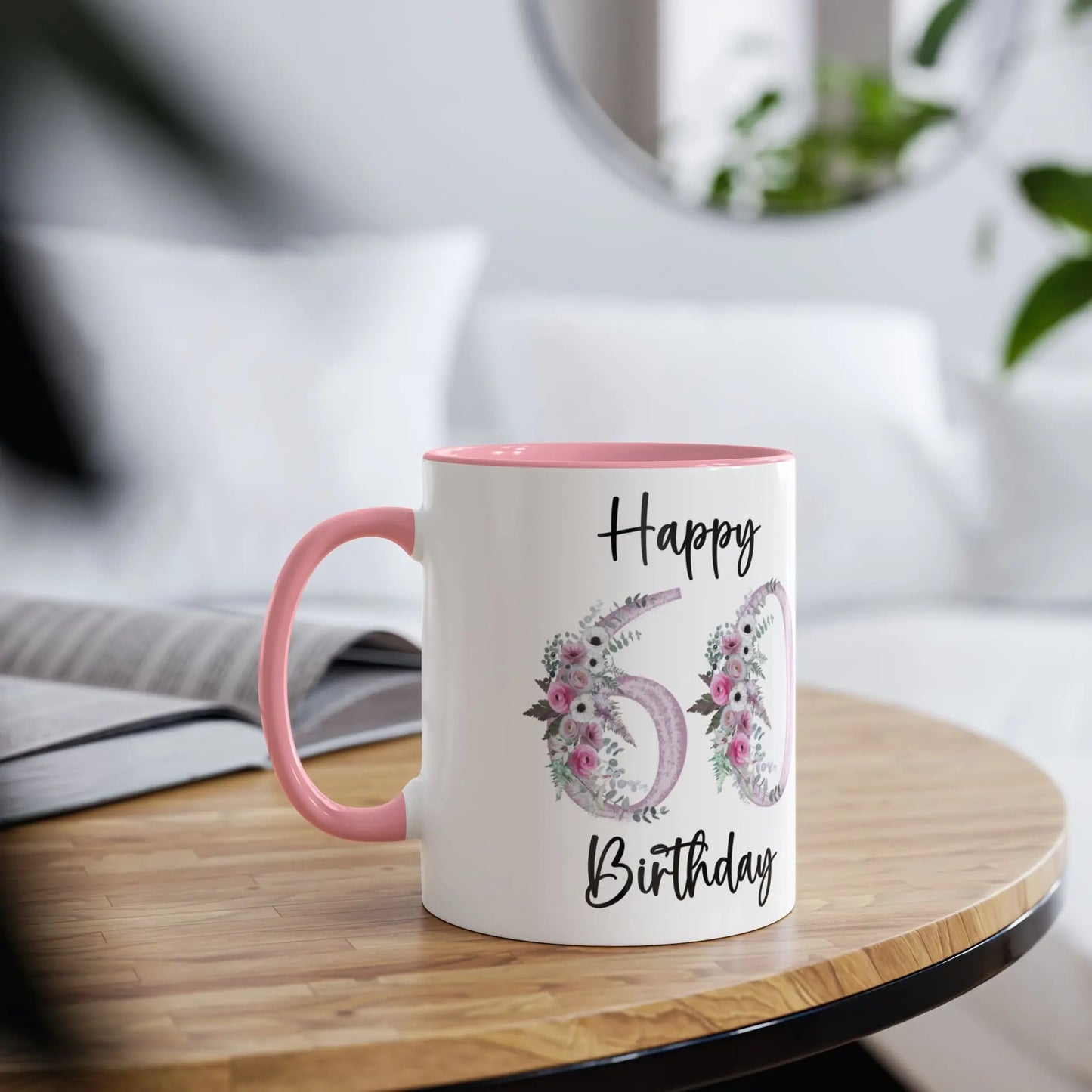 Personalised 60th Pink Floral Birthday Mug Or Any Age Context
