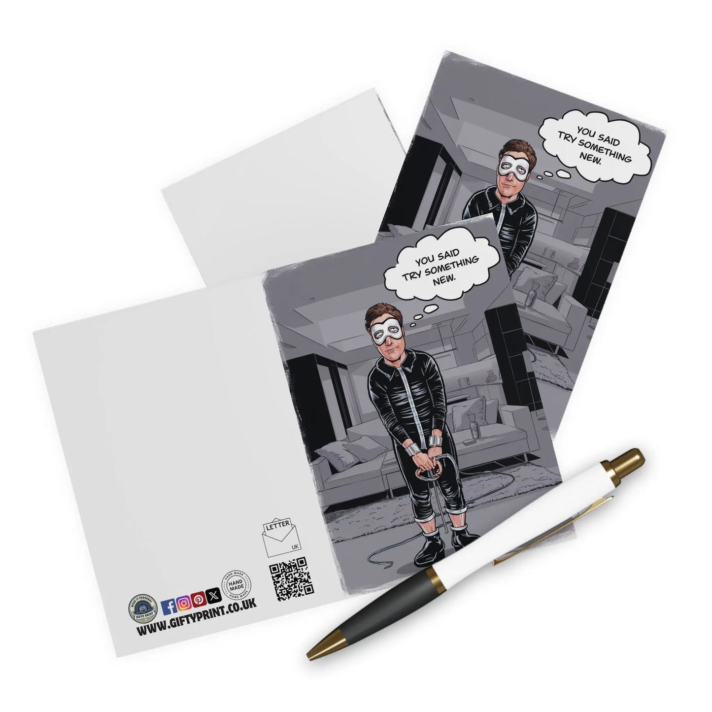 Valentines Day Card Rubber Suit You Said Try Something New c