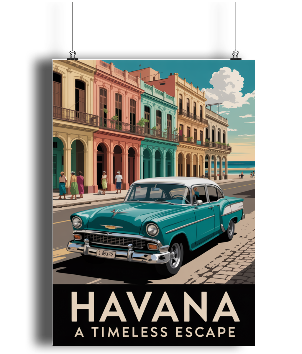 Vintage Travel Poster Print Havana Classic Car