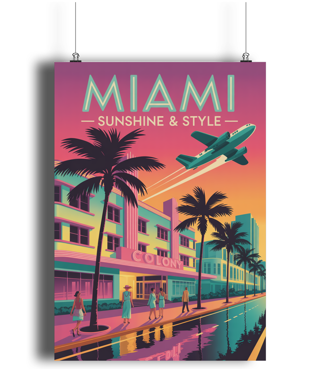 Vintage Travel Poster Print Miami Sunshine & Style