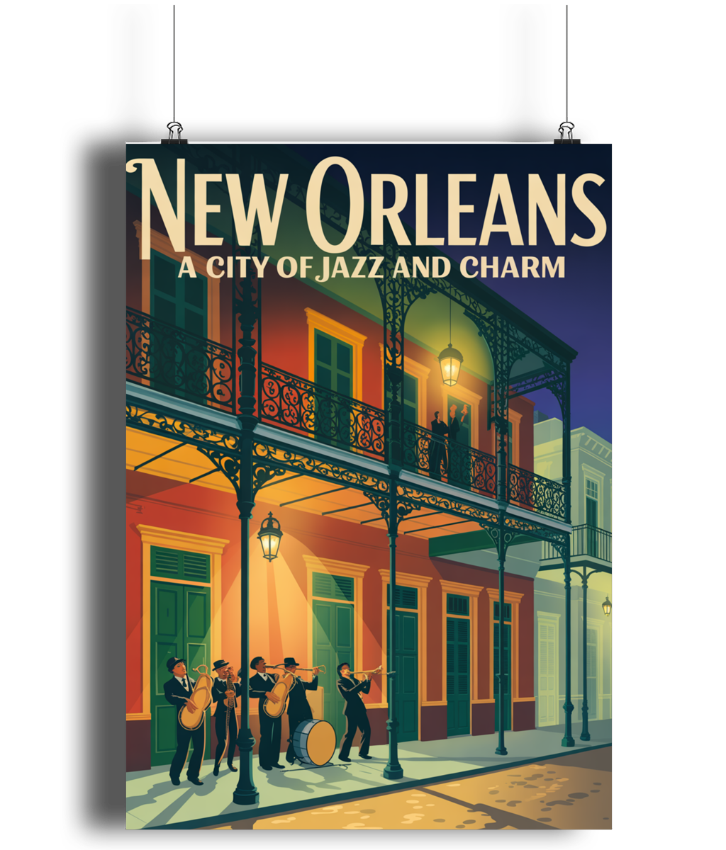 Vintage Travel Poster Print New Orleans City Of Jazz